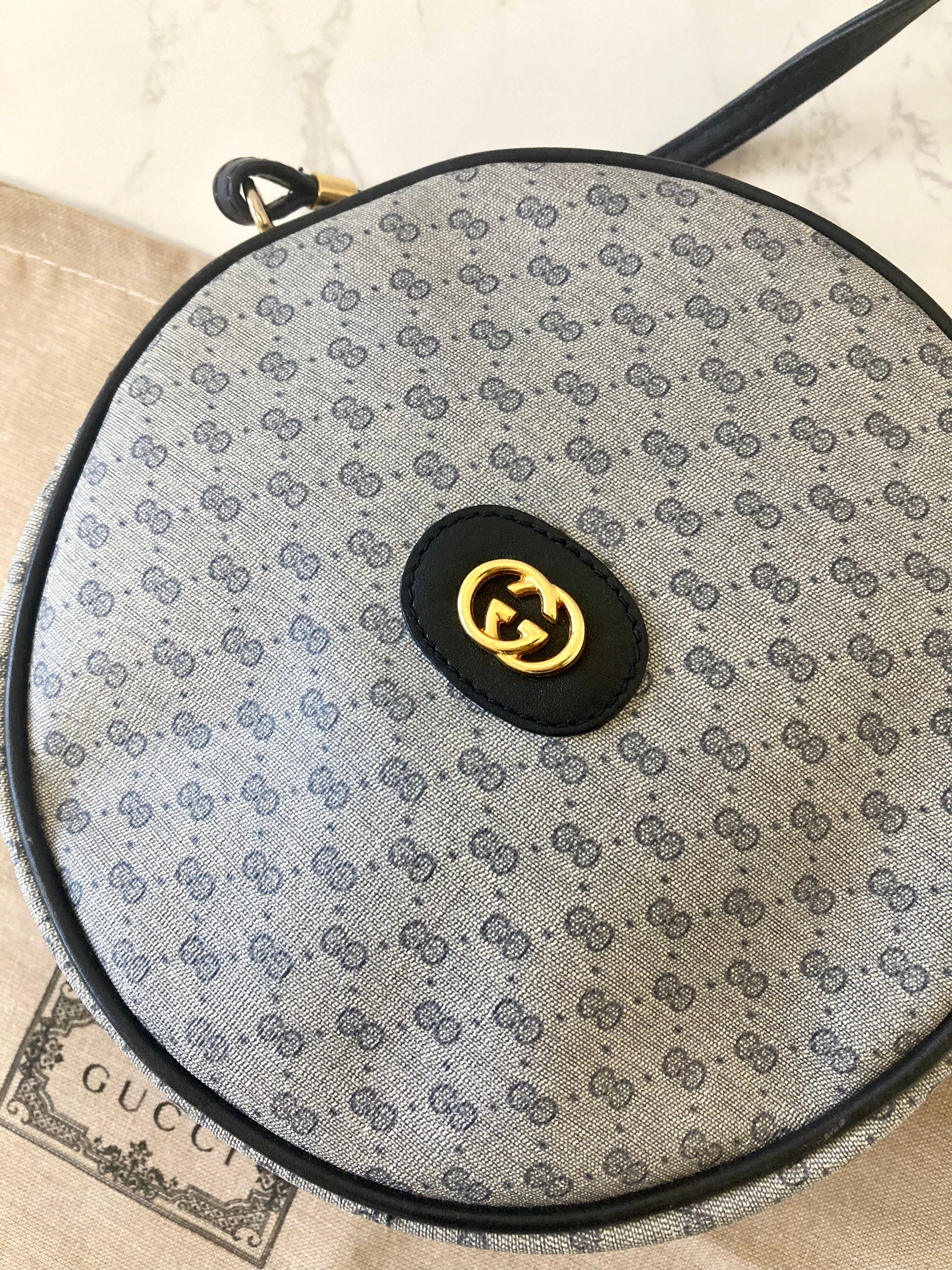 GUCCI Rare Round-shape Navy Monogram Shoulder Bag