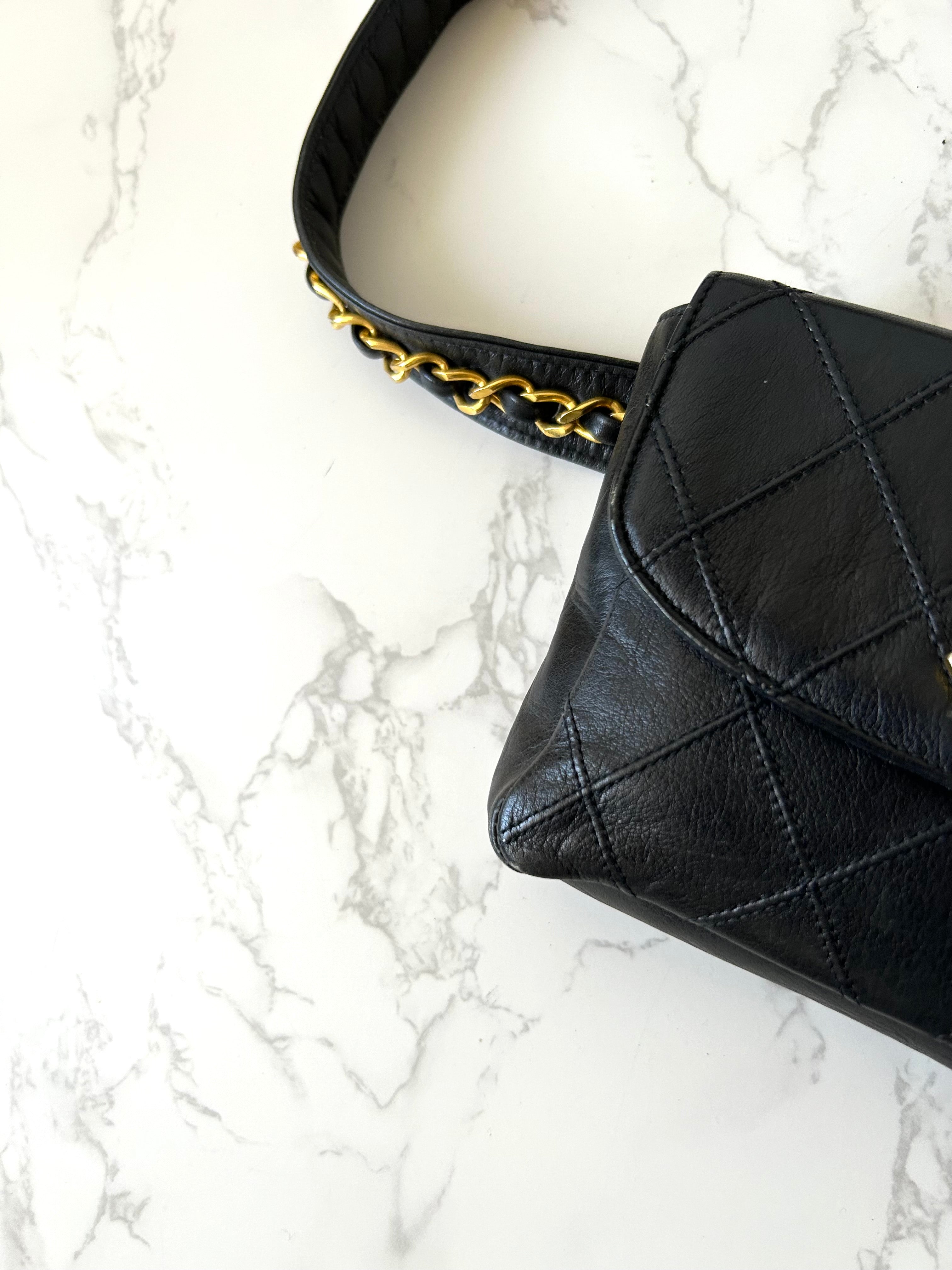 Rare CHANEL Matelassé Black Leather Gold Rotating Buckle Crossbody/Belt Bag/Shoulder Bag