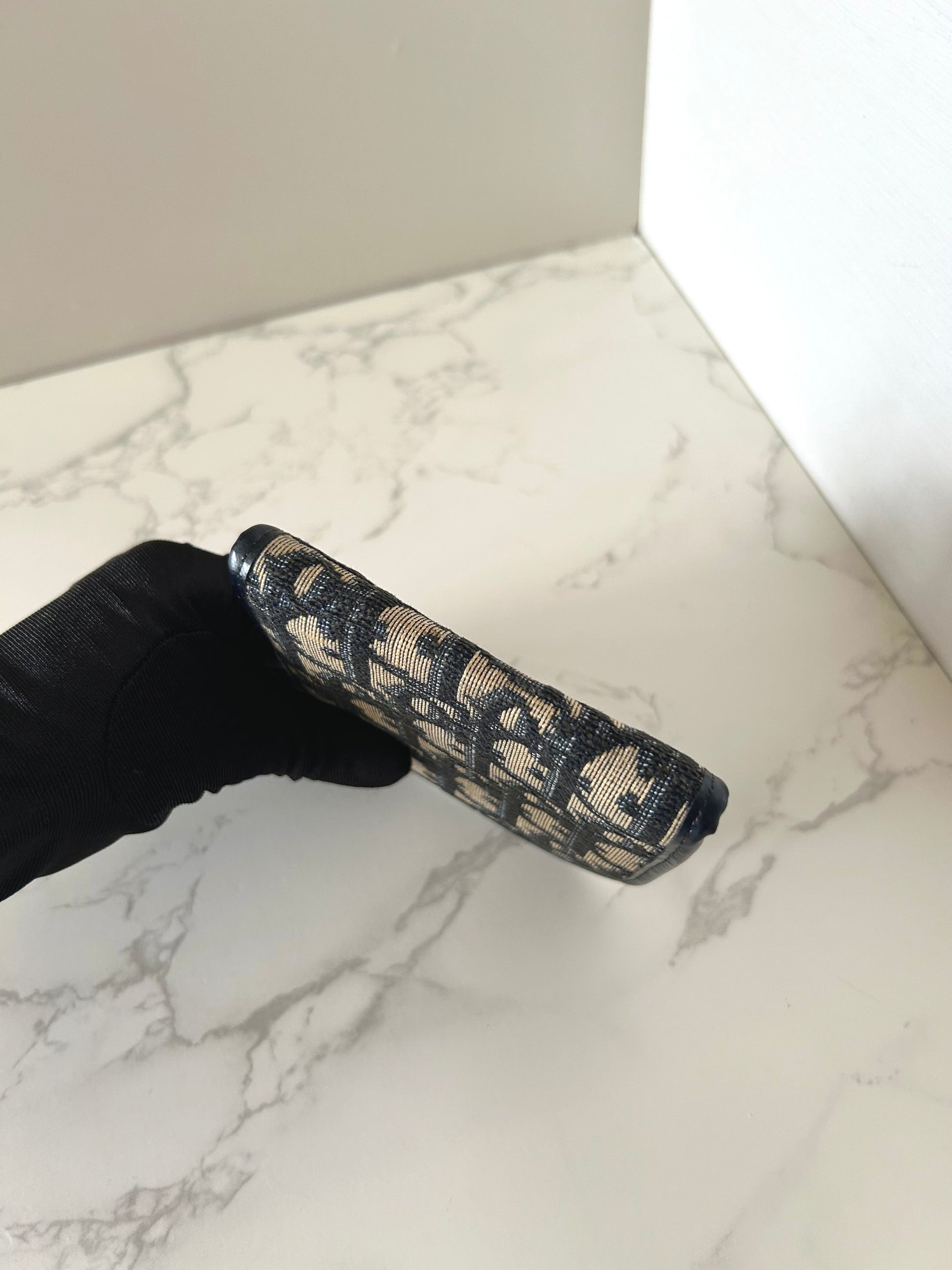 CHRISTIAN DIOR 藍黑色老花多用途小包/零錢包