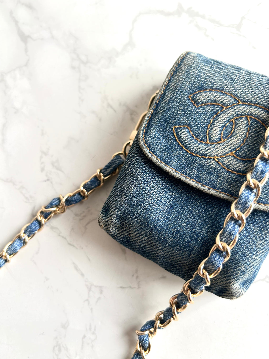 Chanel 牛仔布藍色斜背包 單肩包 側背包 中古包