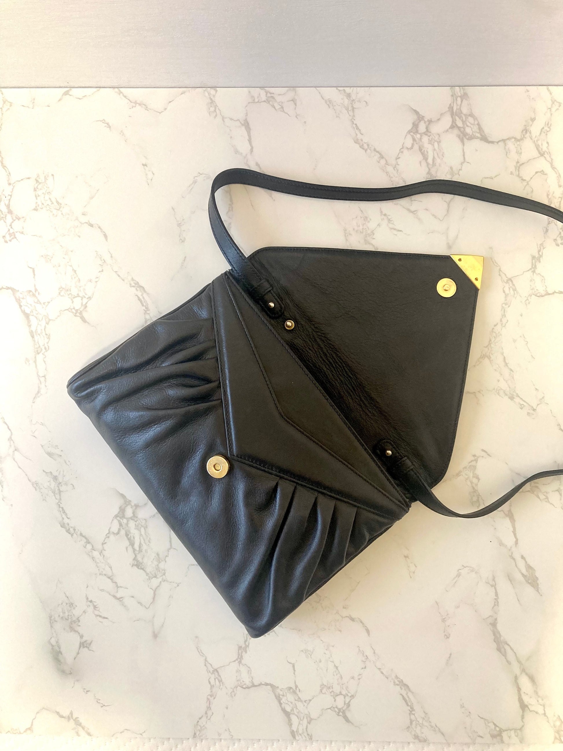 CELINE Rare Black x Gold Leather Envelope Shoulder Bag