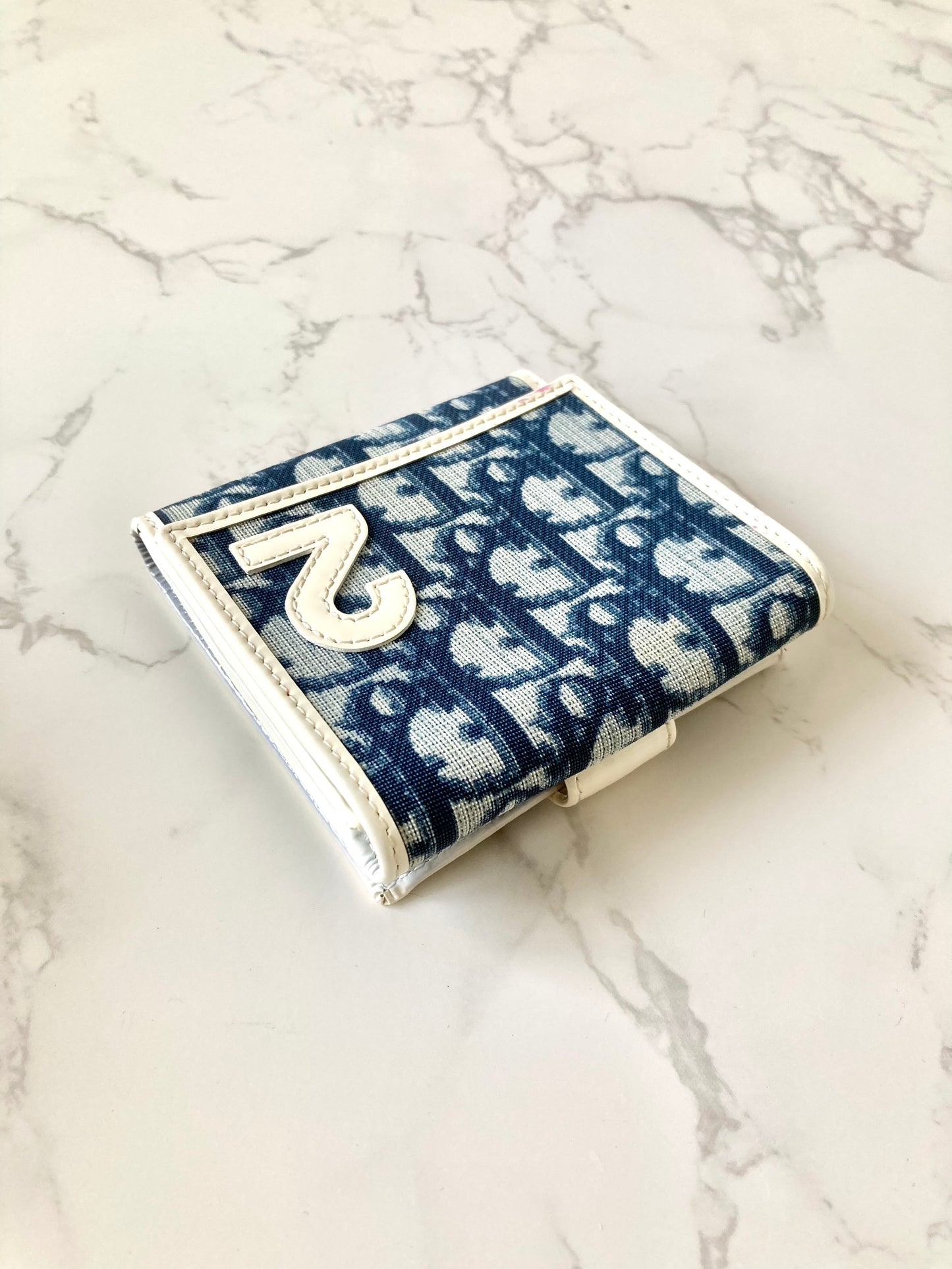 CHRISTIAN DIOR White x Navy Trotter Monogram Compact Wallet