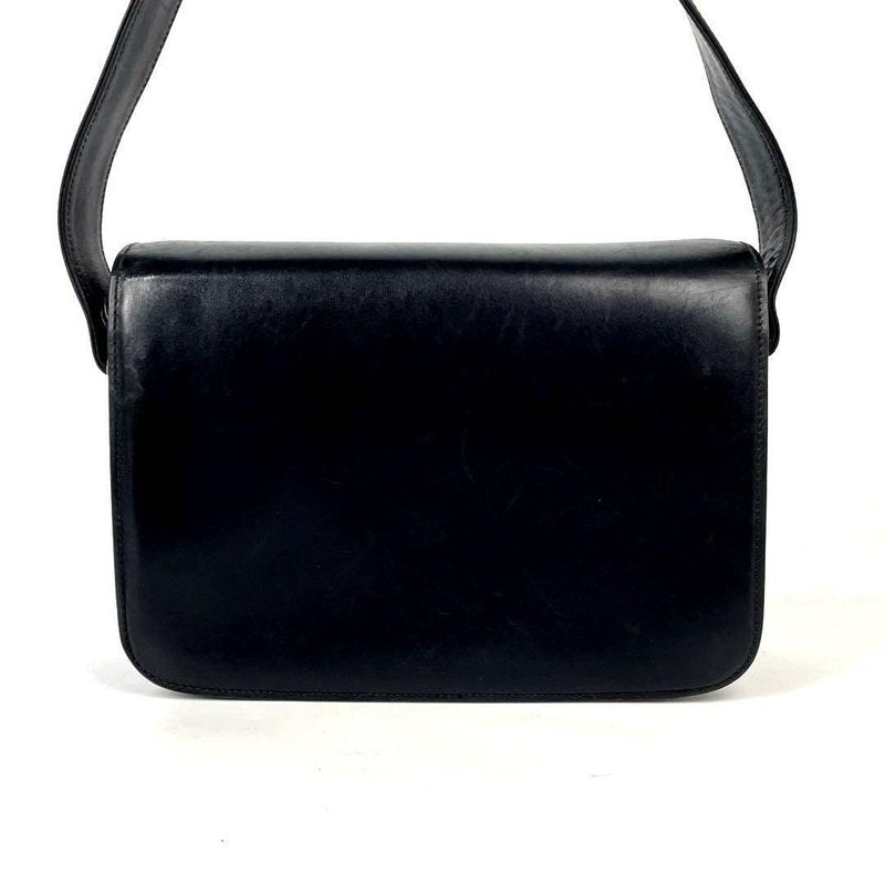 CELINE rare black carriage gold buckle side bag / oblique bag