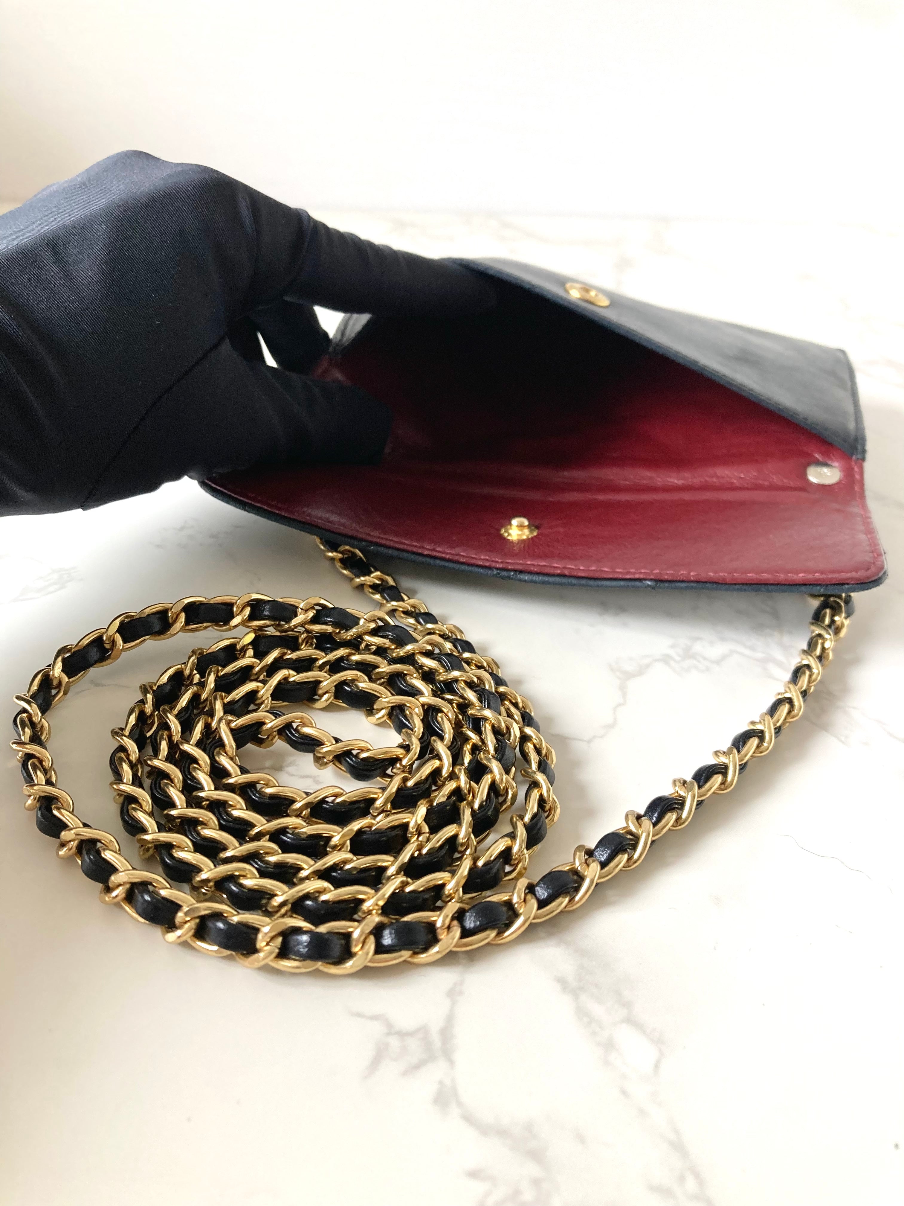 CHANEL Rare Black Lamb Skin Mini Chain Crossbody Bag