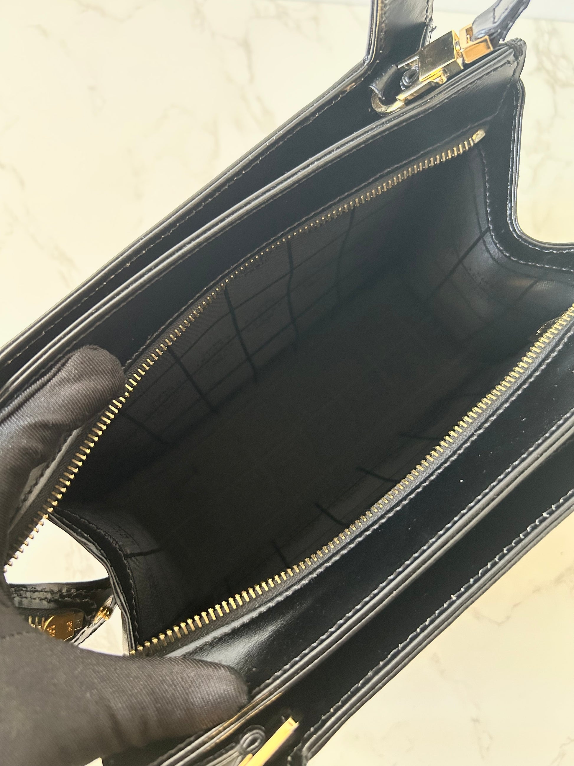 CELINE Rare Planet Black Gold Leather Kelly Handbag/Side Bag/Messenger Bag