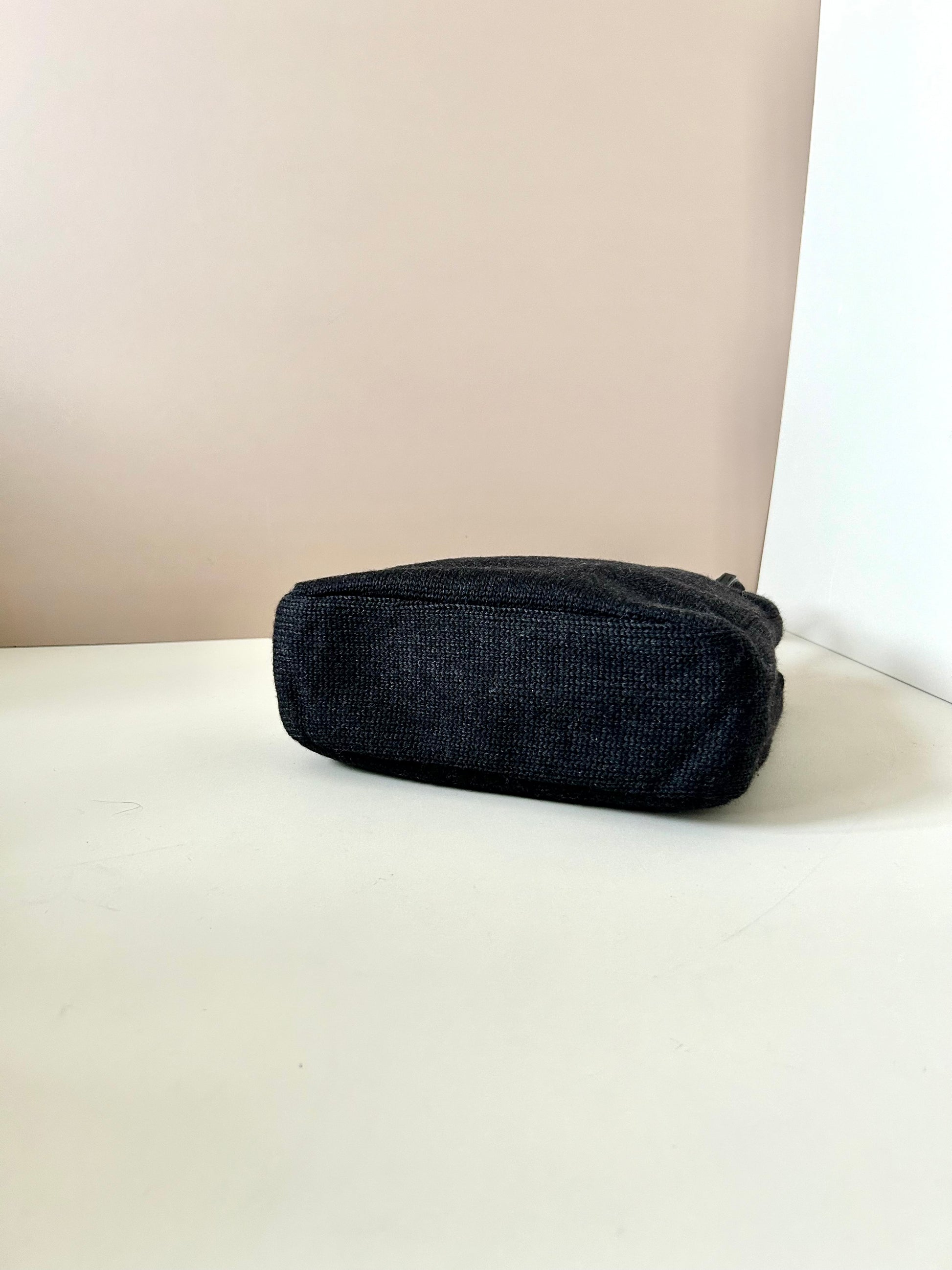 PRADA rare black woven small tote bag/shoulder bag/side backpack