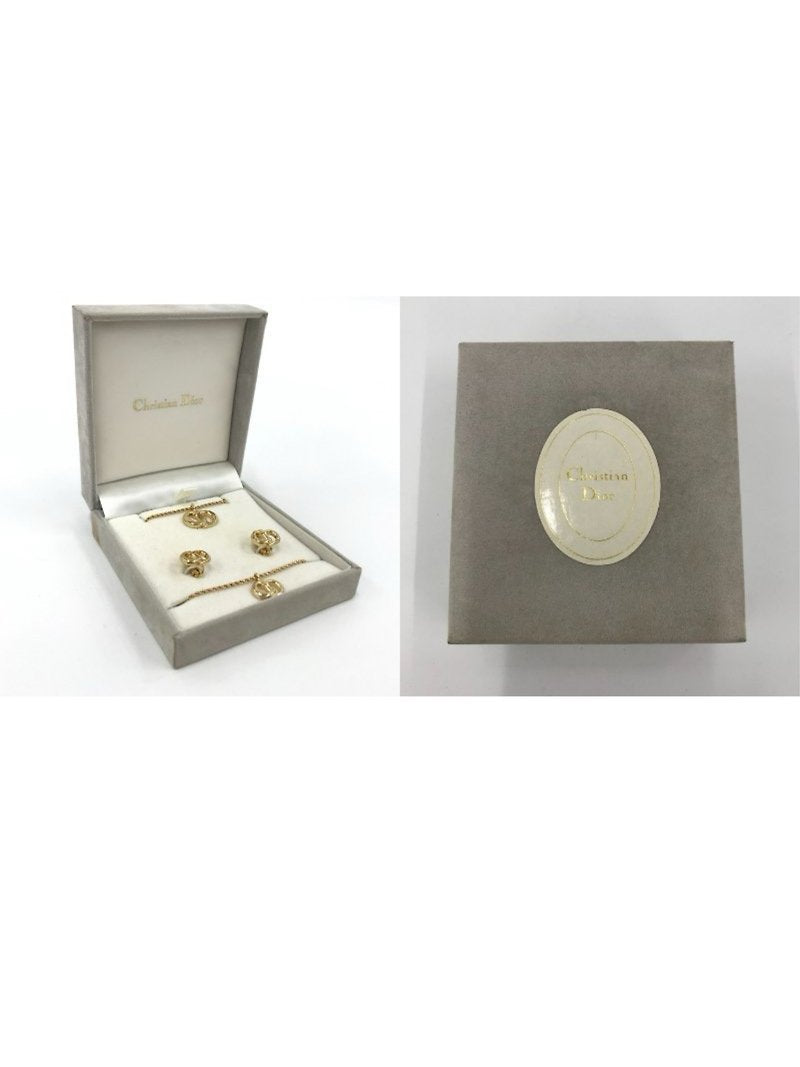 CHRISTIAN DIOR 附原裝盒 - 金色頸鍊+耳環+手鏈首飾套裝