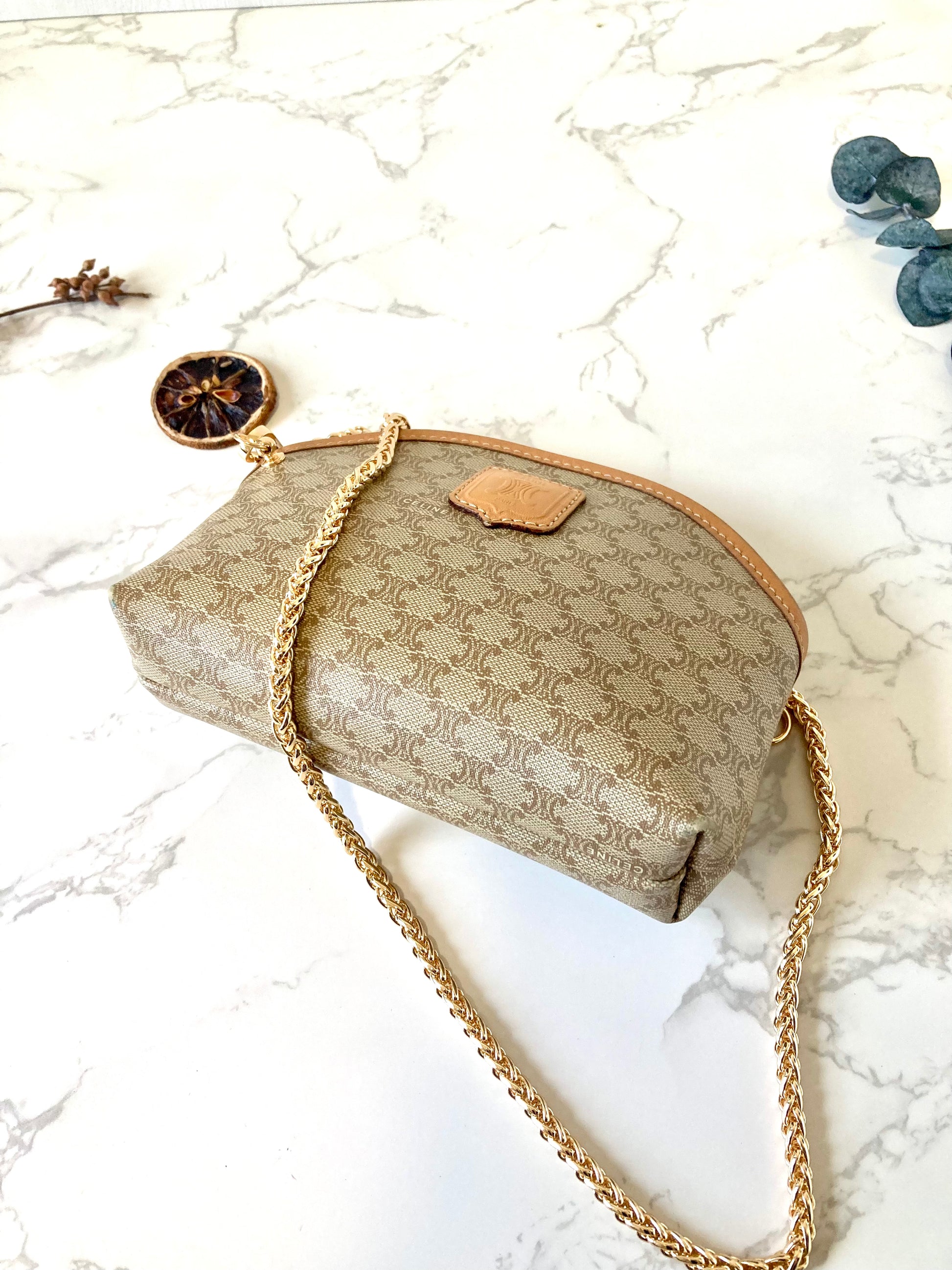 CELINE Beige Macadam Monogram Two-way Mini Crossbody / Clutch