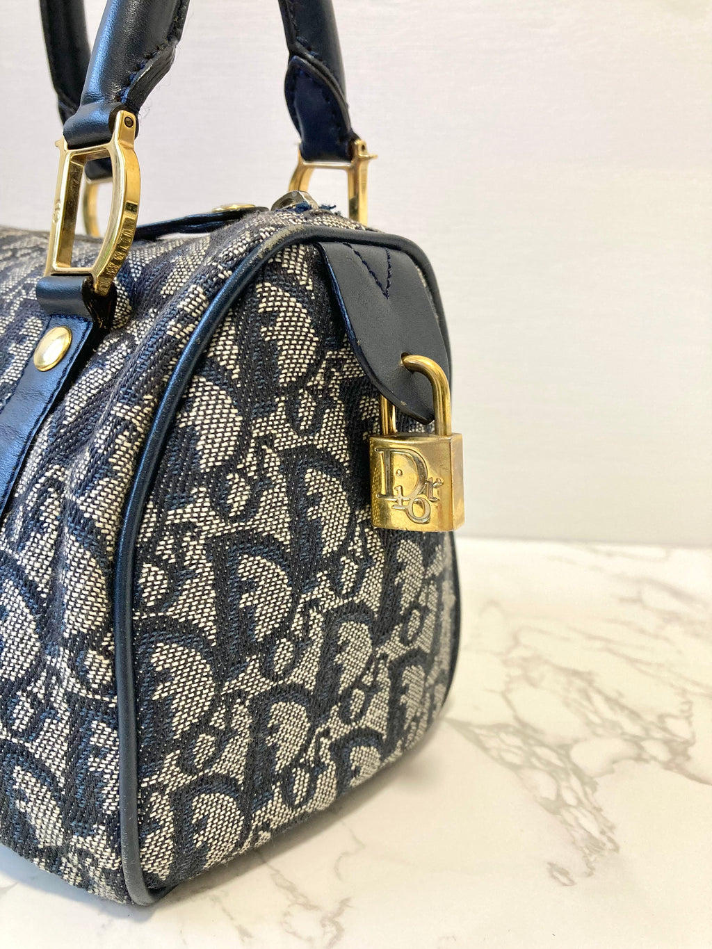 CHRISTIAN DIOR Navy Trotter Mini Boston Bag