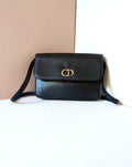 CHRISTIAN DIOR Rare black leather CD gold buckle flap side bag / short crossbody bag