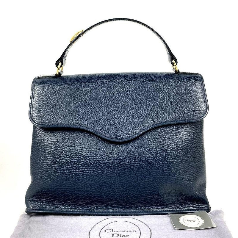 CHRISTIAN DIOR 稀有深藍色金蛋凱莉皮革側背包/斜背包/手提包