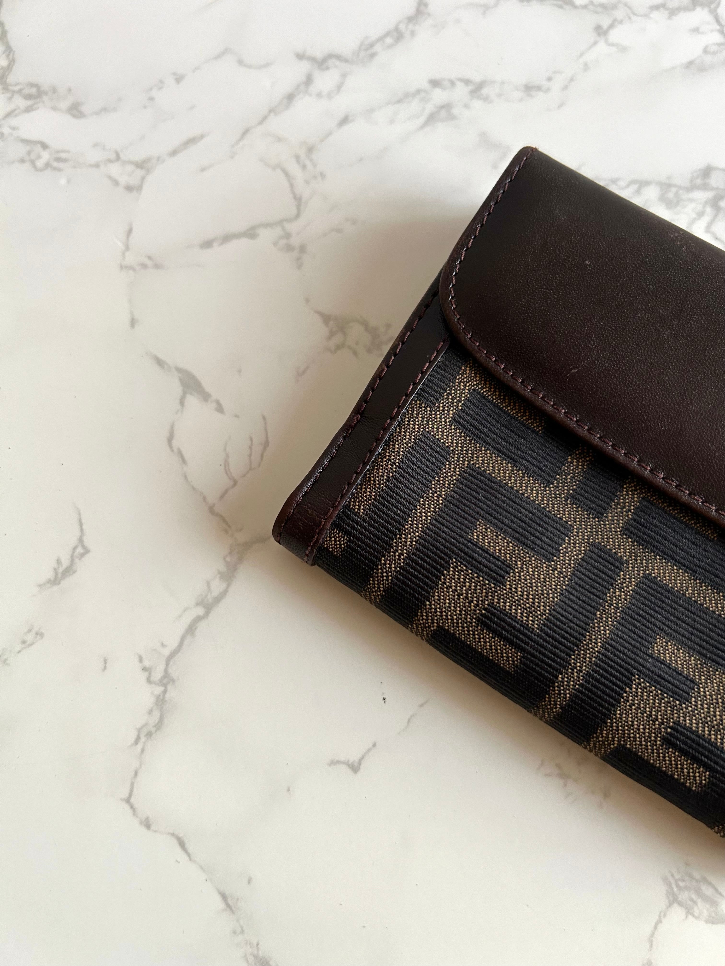 FENDI Zucchino Brown Monogram Short Wallet/Short Clip