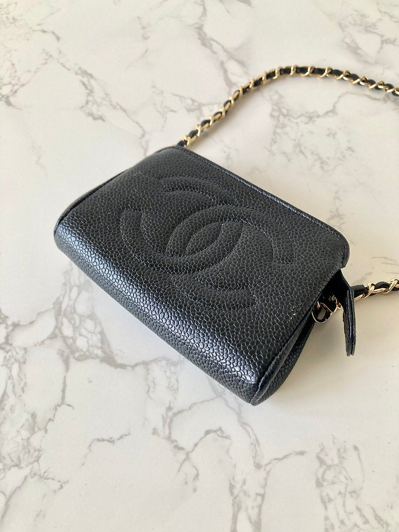 CHANEL Rare Black Caviar Leather Chain Small Bag/Side Bag/Messenger Bag/Clutch Bag