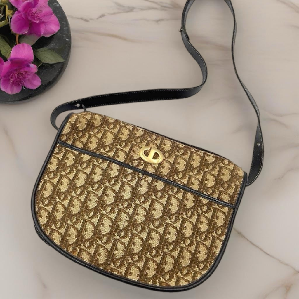 CHRISTIAN DIOR Burgundy old flower Bobby shoulder bag/side backpack/underarm bag