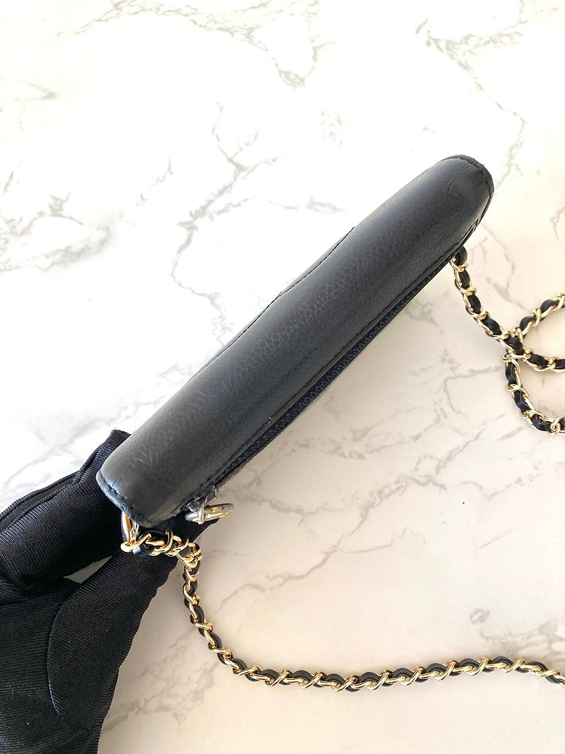 CHANEL Black Caviar Small Bag/Side Bag/Messenger Bag/Clutch Bag/Mid-Length Wallet