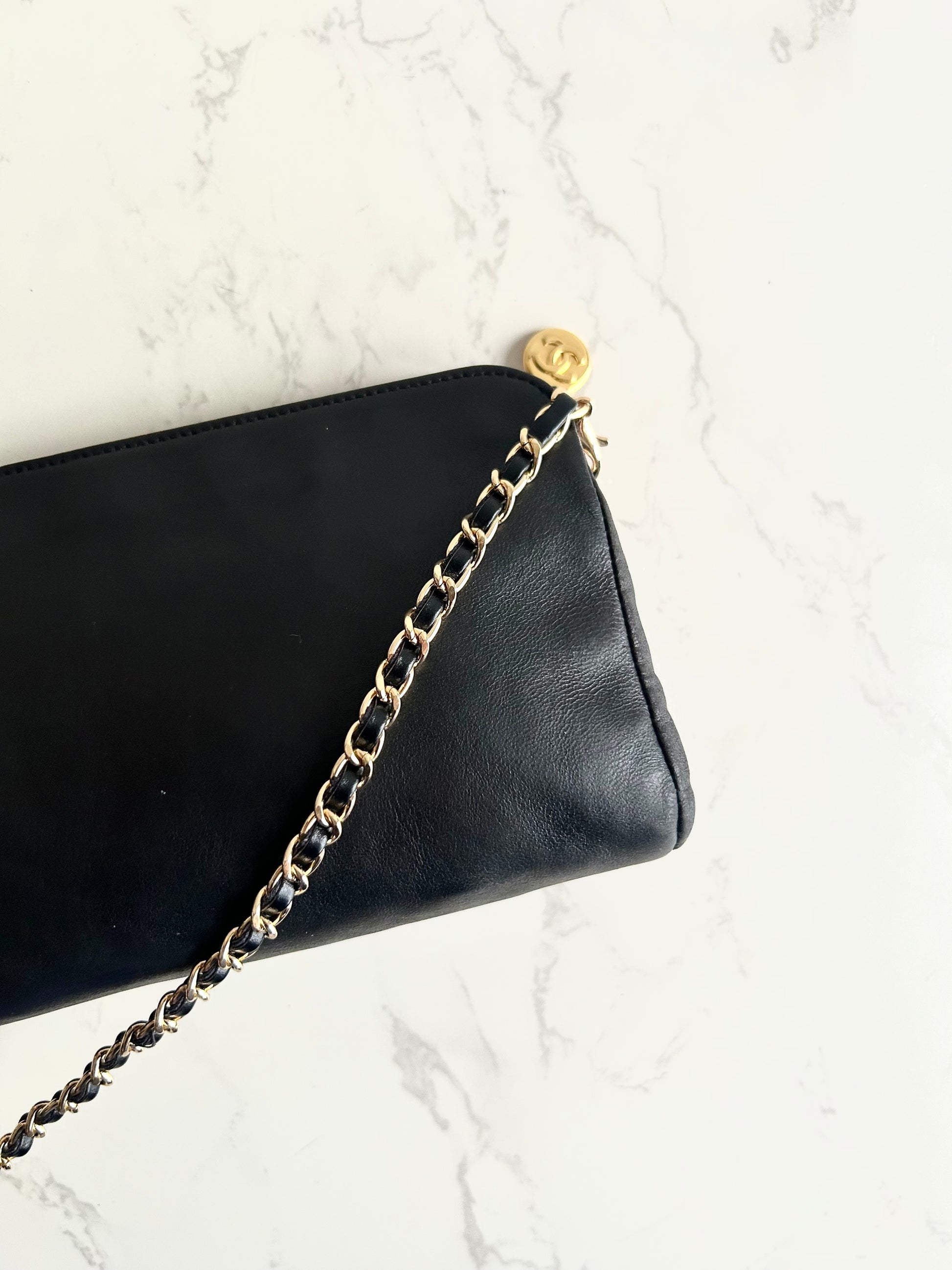 Chanel 黑色小羊皮革Cocomark斜背包/單肩包/側背包