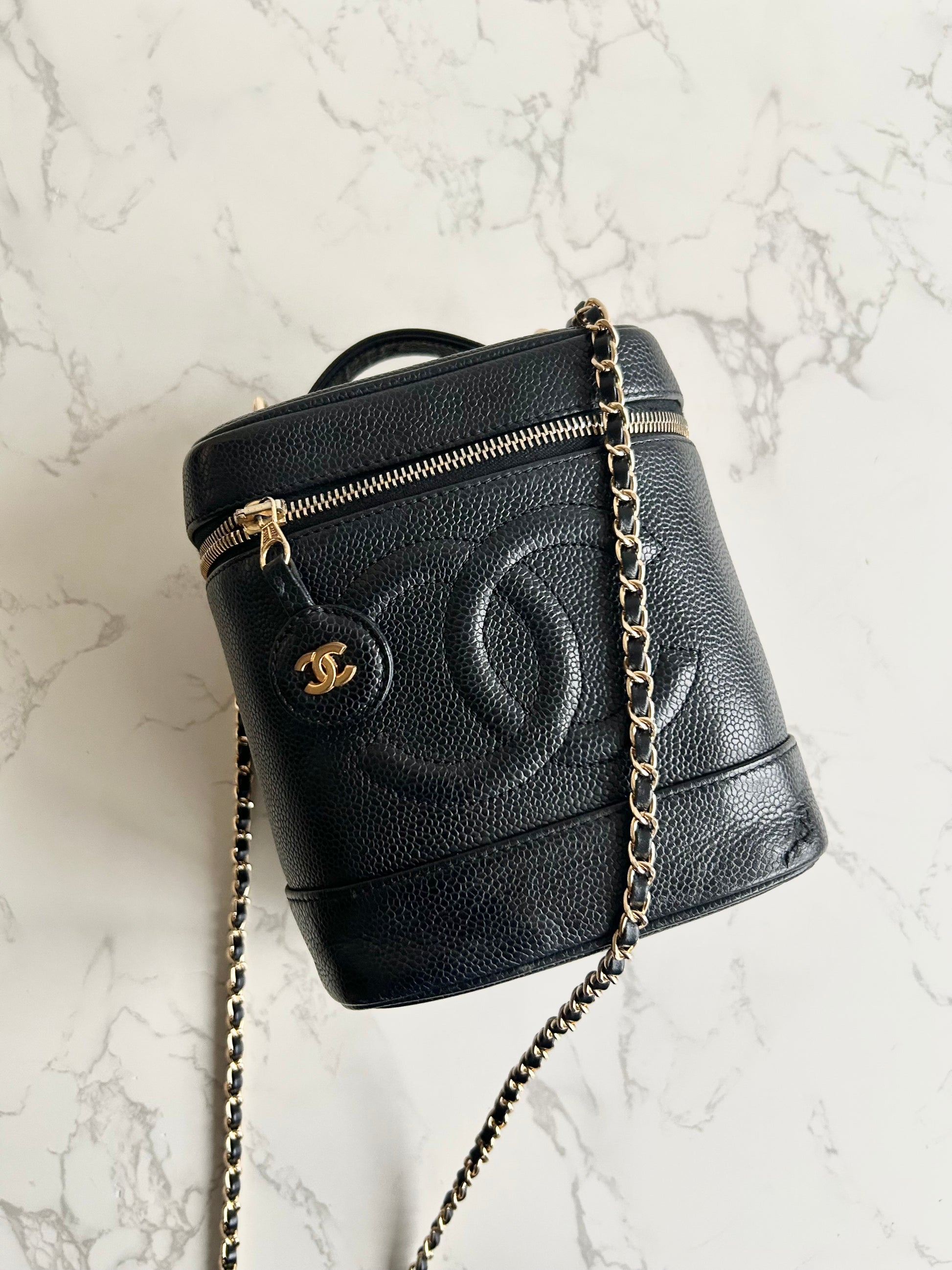 Chanel黑色魚子醬Vanity Box盒子包/斜背包/側背包