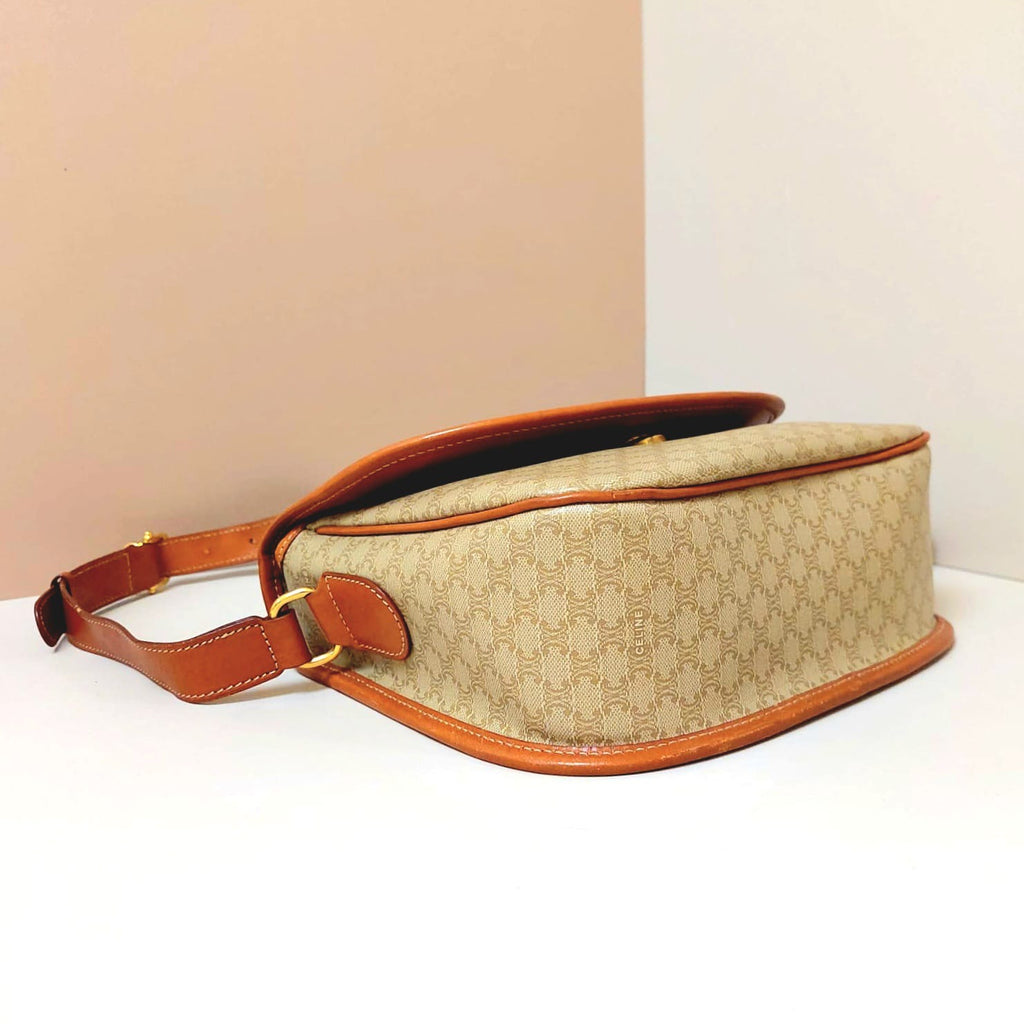 CELINE Rare Planet Beige Old Flower Leather Tofu Small Bag/Side Bag/Short Crossbody Bag - Japanese Second-hand Vintage