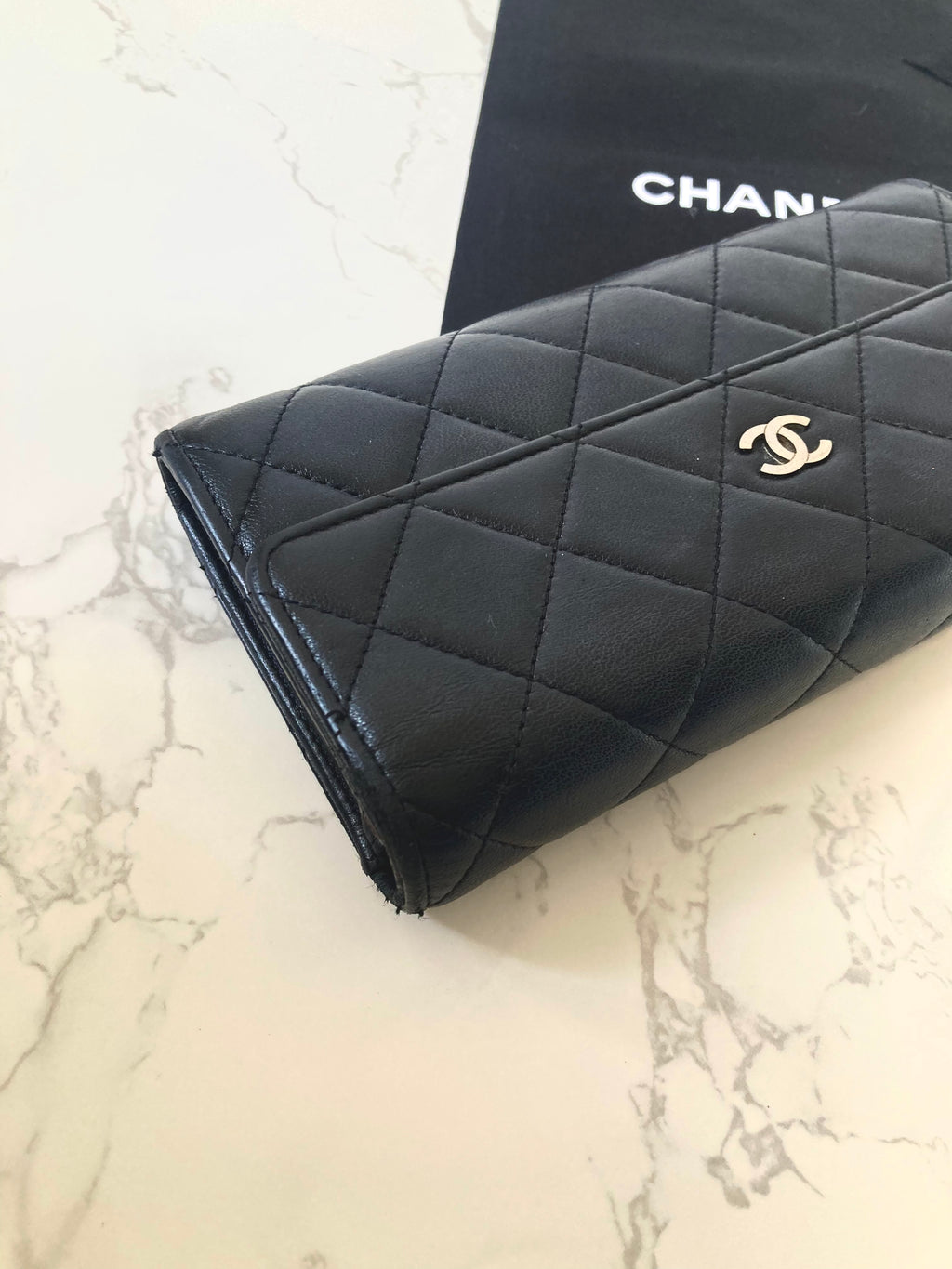 CHANEL Classic Black Lamb Skin Long Wallet