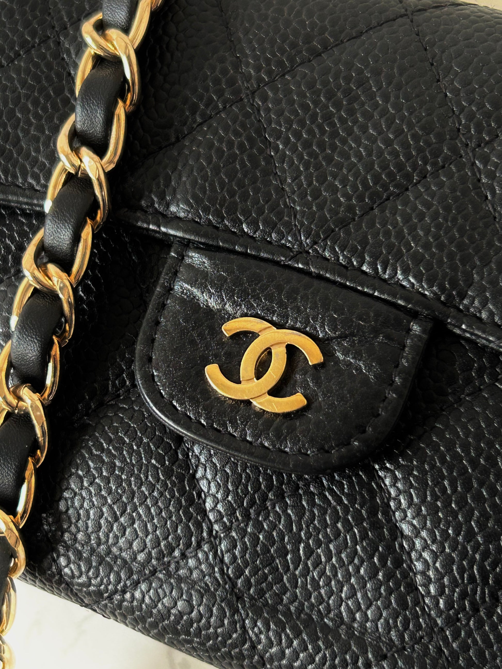 CHANEL Black Caviar Leather Gold Label WOC Long Wallet / Side Bag / Crossbody Bag
