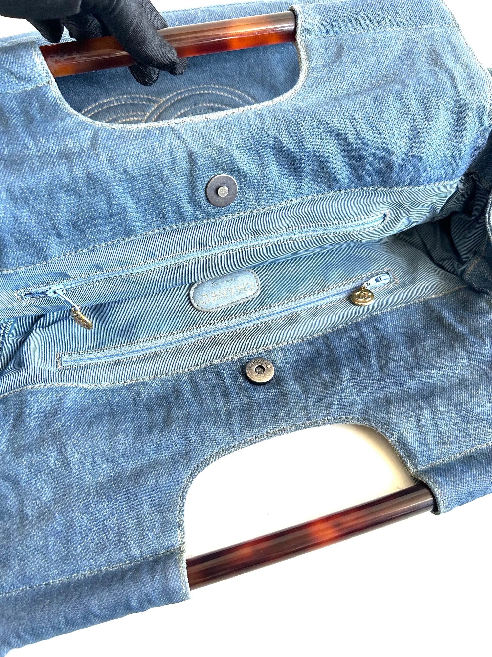 稀有CHANEL牛仔布玳瑁手柄托特包/手挽袋