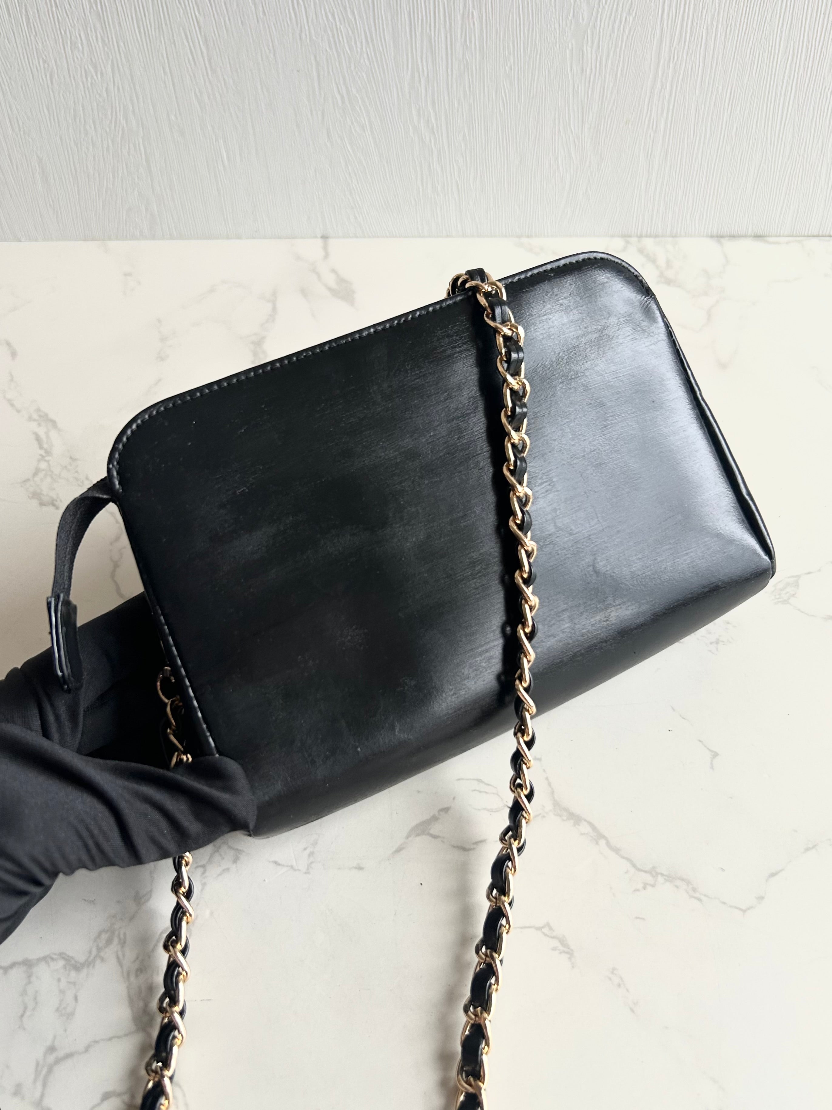 Chanel黑金色皮革斜背包 單肩包 側背包 中古包