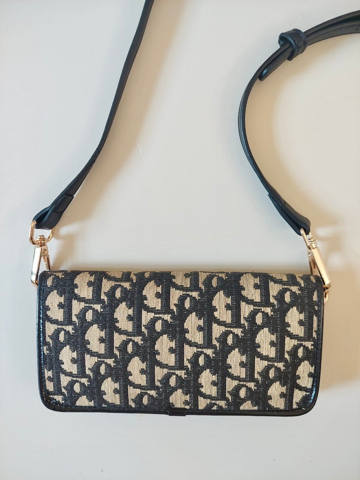 CHRISTIAN DIOR black monogram side bag/oblique bag/long wallet