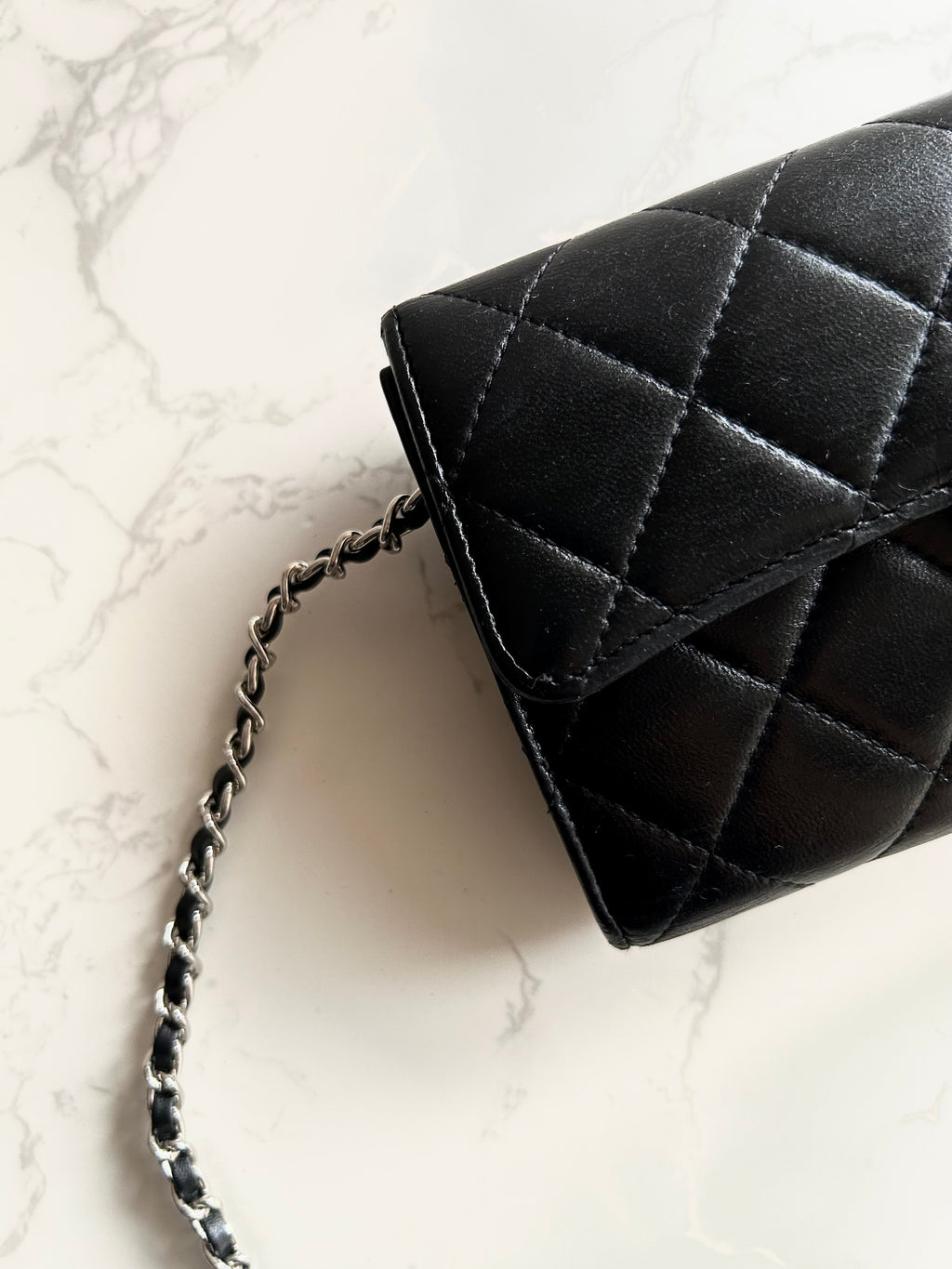 CHANEL Black Lambskin WOC Long Wallet / Side Bag / Crossbody Bag