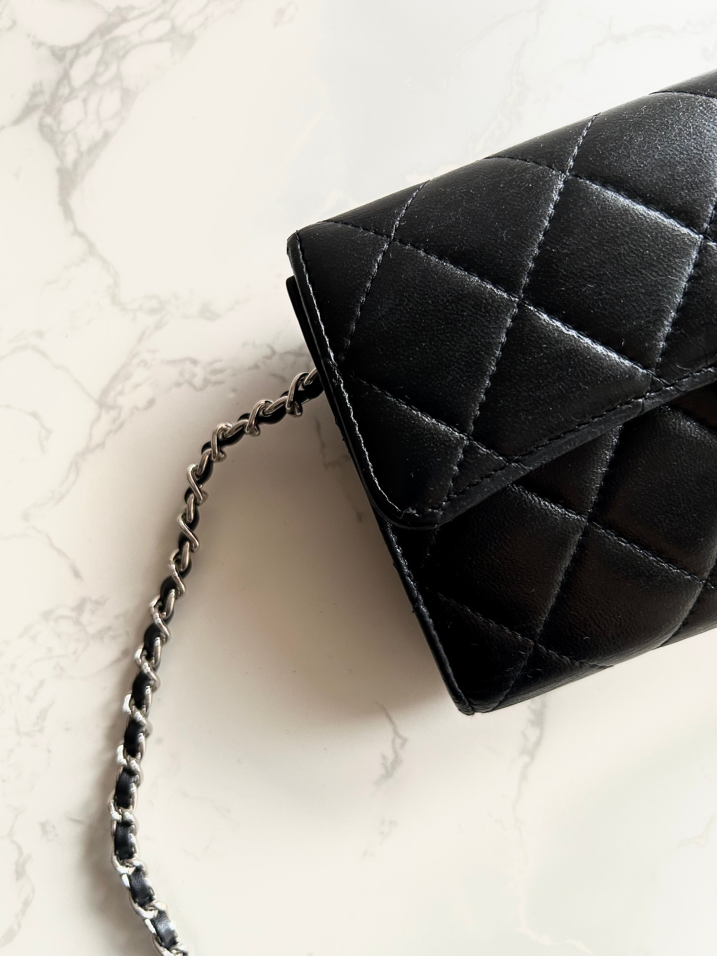 CHANEL Black Lambskin WOC Long Wallet / Side Bag / Crossbody Bag