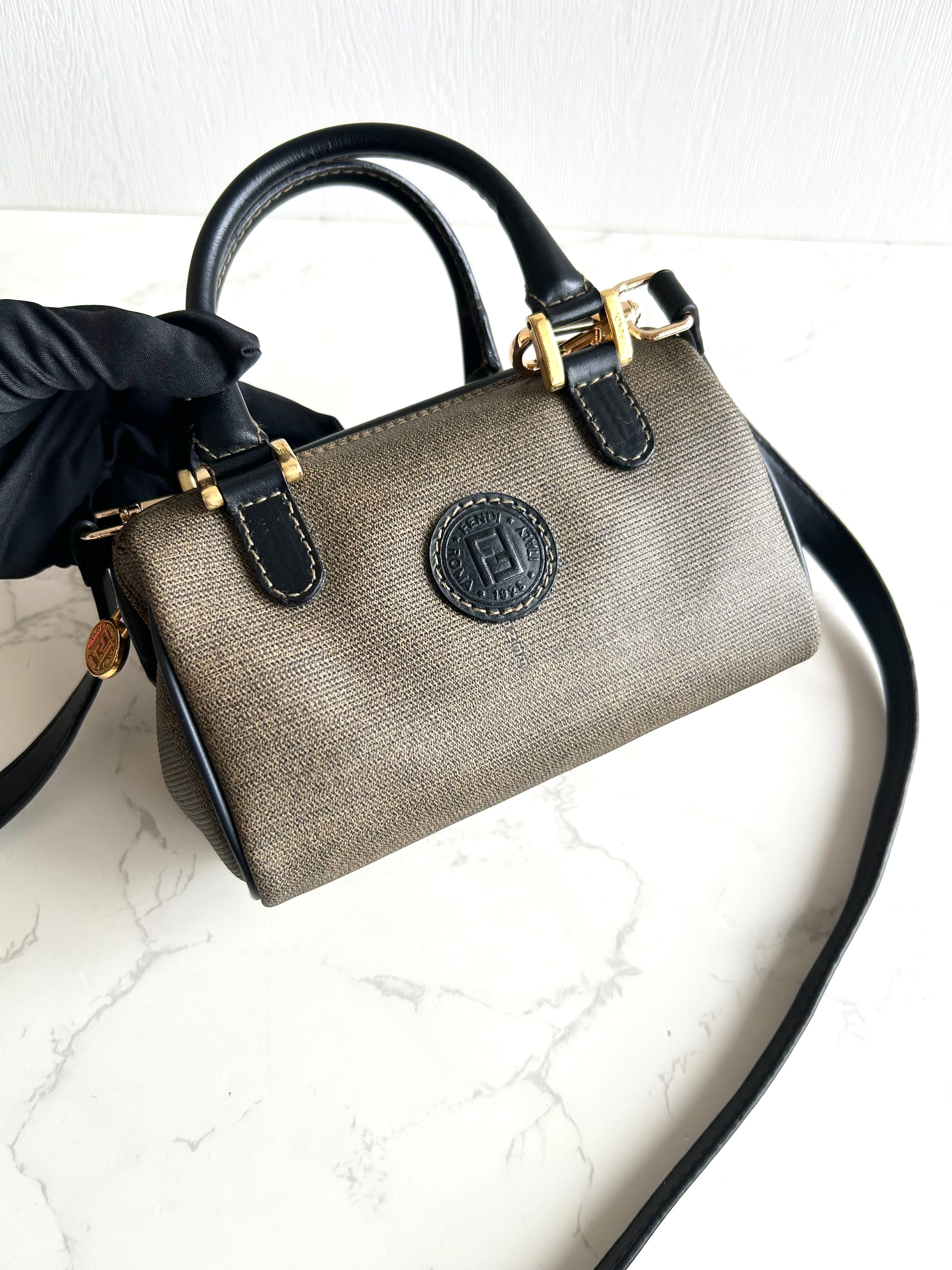 絕版中古包 Fendi 80-90s 迷你16.5cm拼皮2-way波士頓包 斜背包 側背包