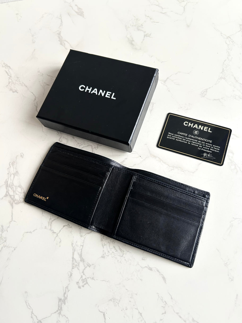 Chanel 黑色小羊皮革中夾 錢包 短夾 皮夾