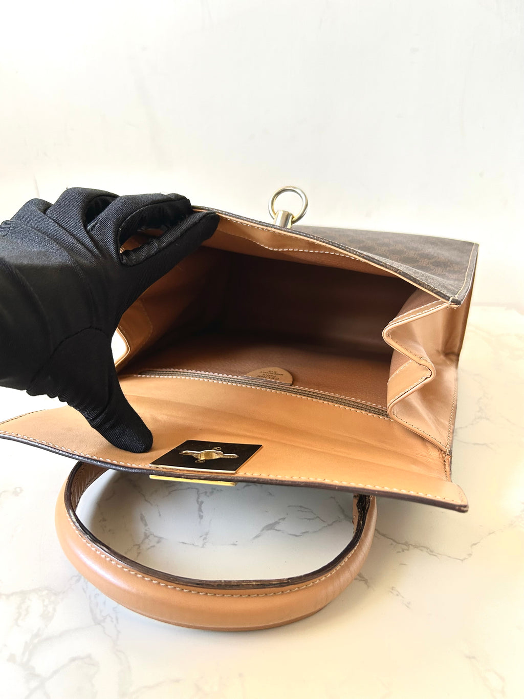 CELINE rare small brown old flower Kelly bag/side bag/crossbody bag/handbag