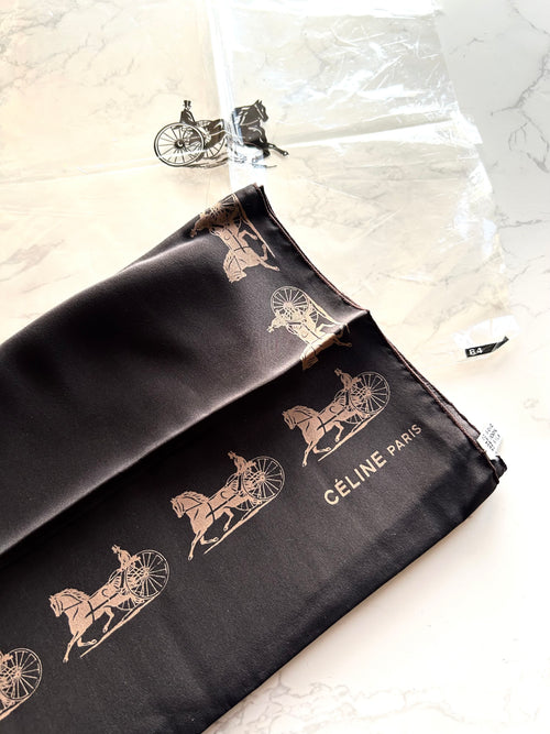 CELINE 深棕色馬車印花絲巾/圍巾· 新春禮品