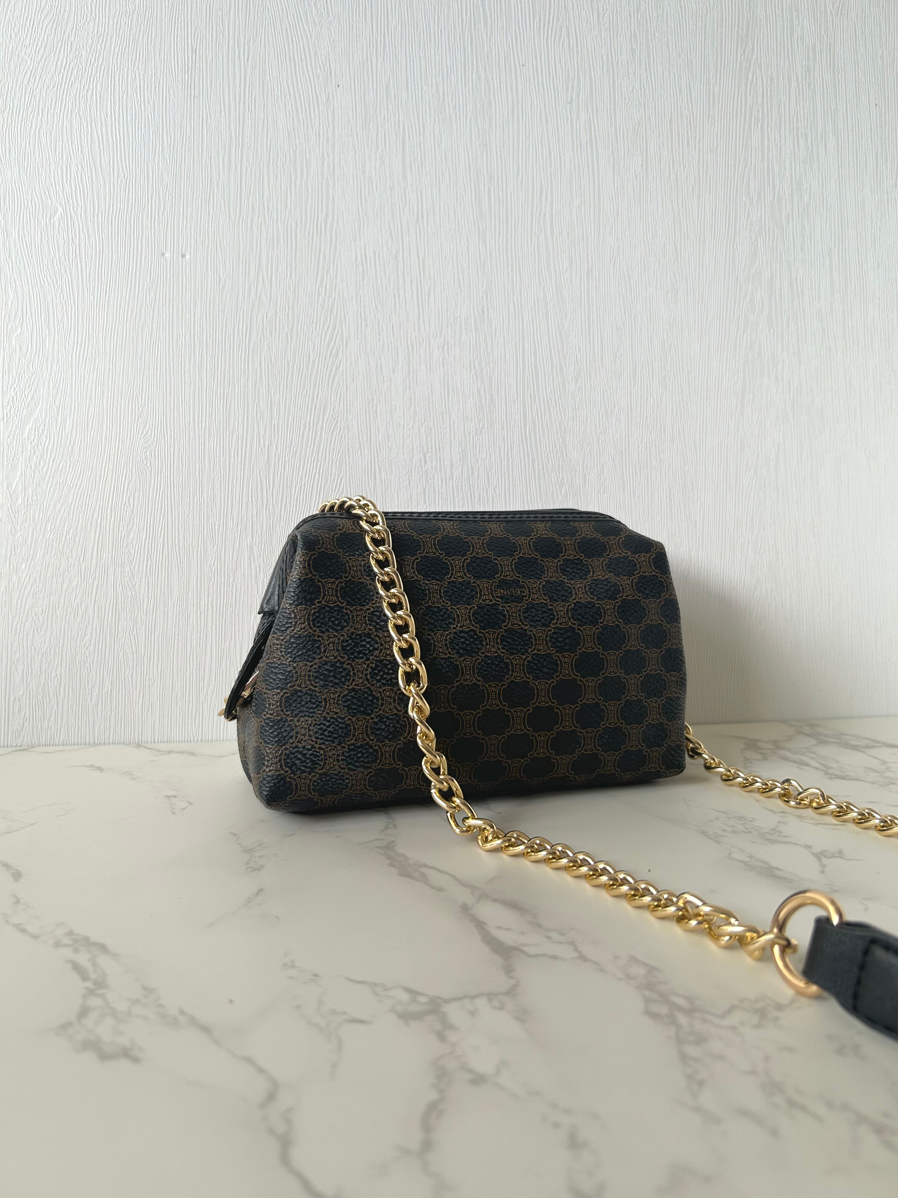 CELINE black old flower cloud leather side bag/crossbody bag/clutch bag
