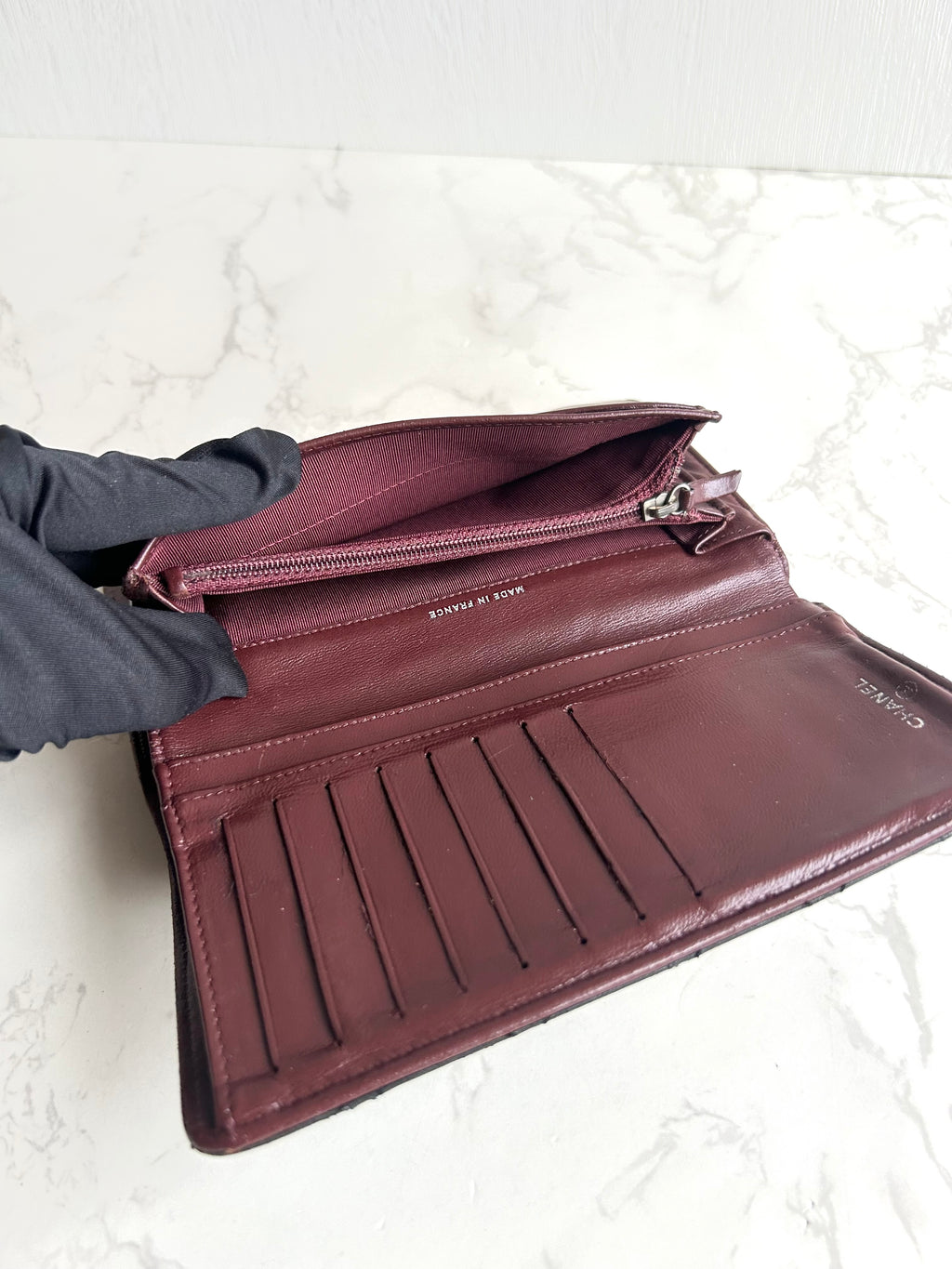 Chanel 黑色銀扣皮革長夾 錢包 皮夾 中古包
