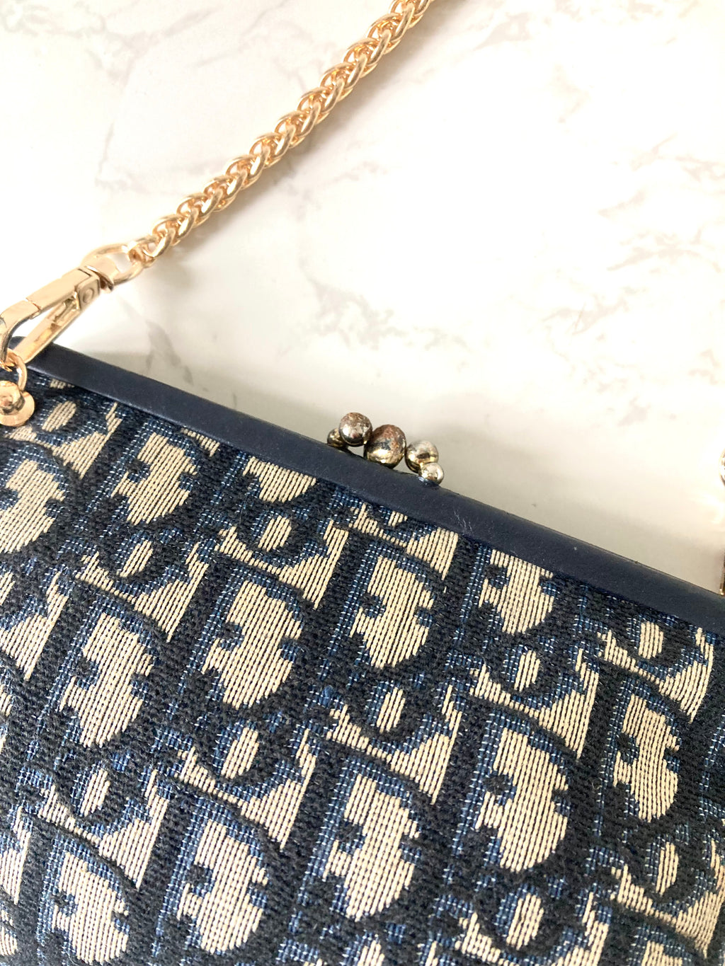 CHRISTIAN DIOR Navy Trotter x Beige Mini Two-way Crossbody Bag / Clutch