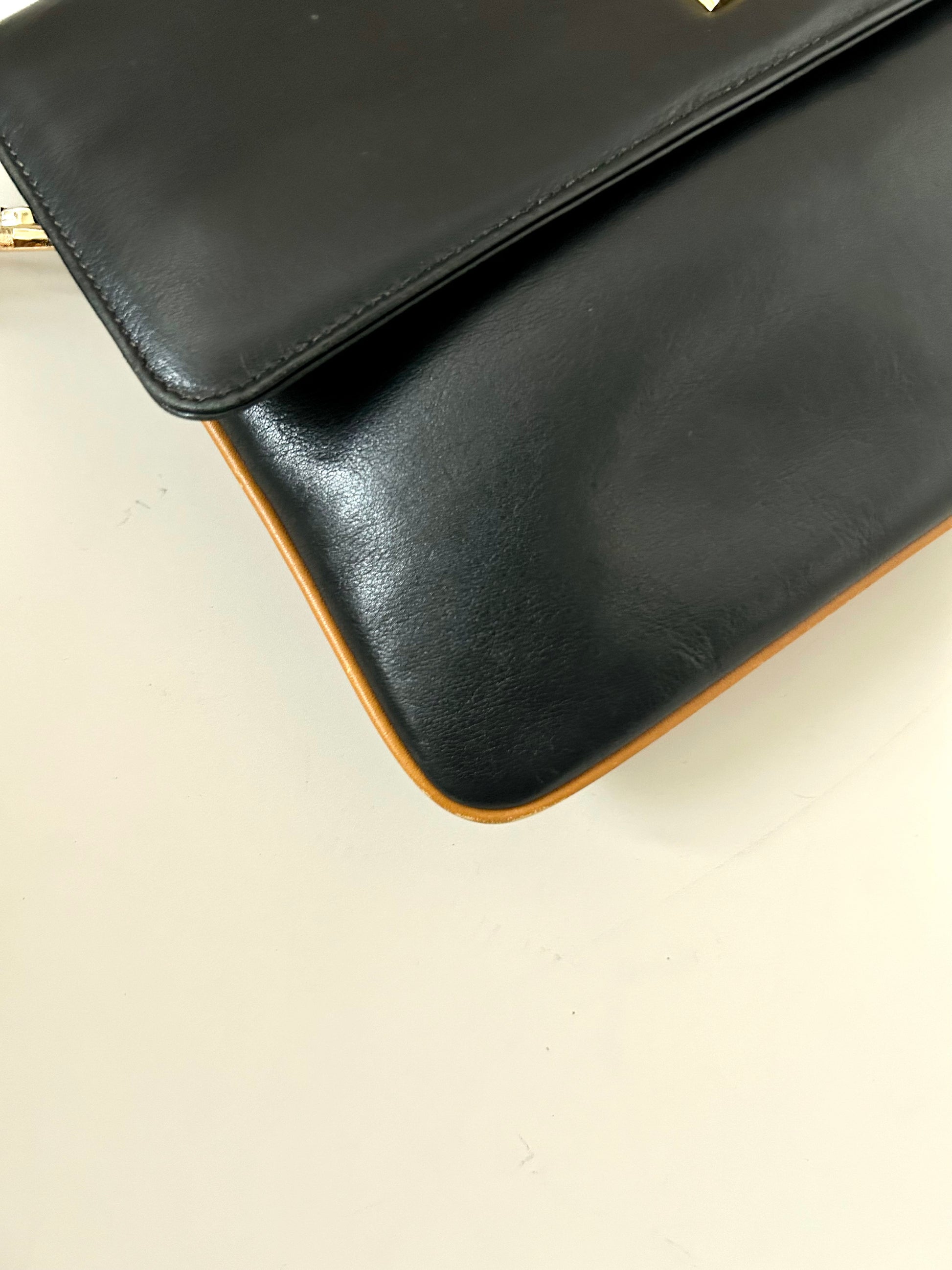 CELINE rare black carriage gold buckle side bag/clutch/crossbody bag