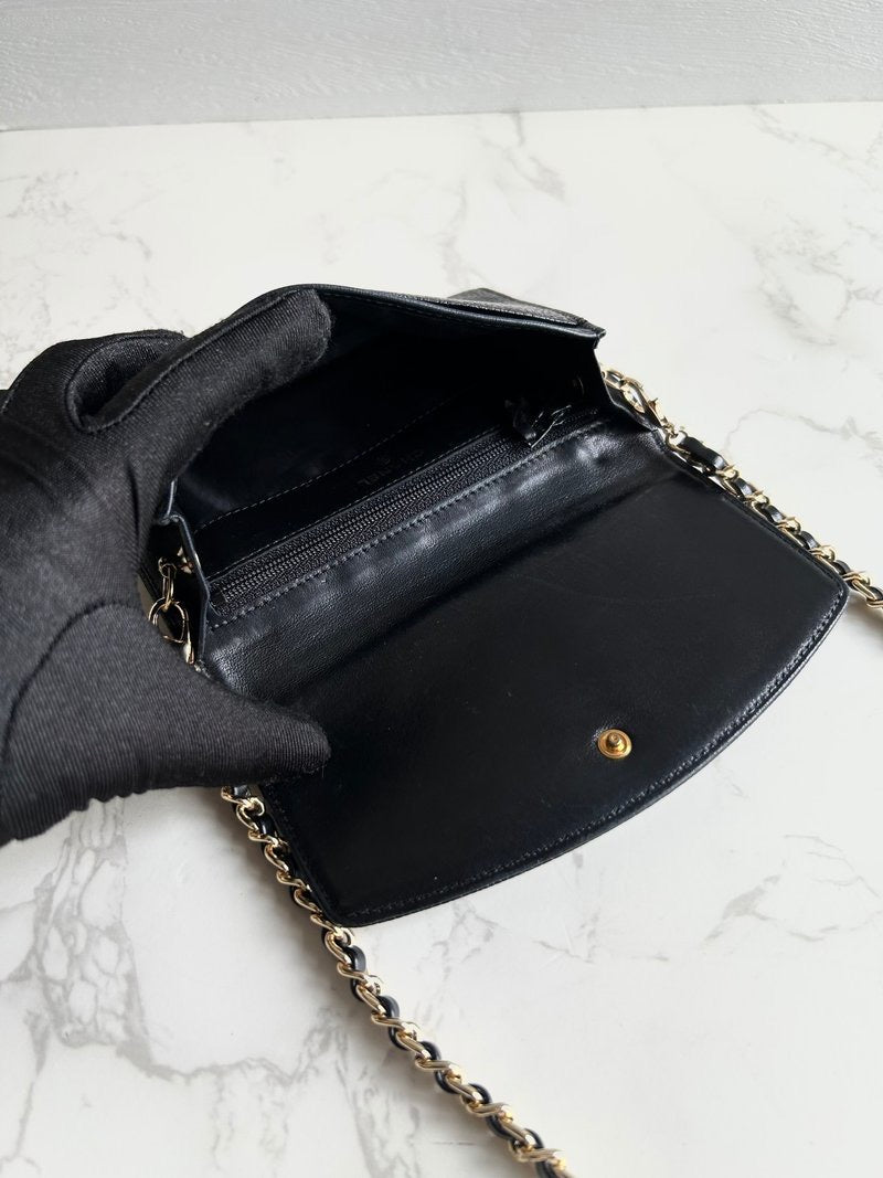 Chanel黑金色魚子醬牛皮Two-way Bag/斜背包/側背包
