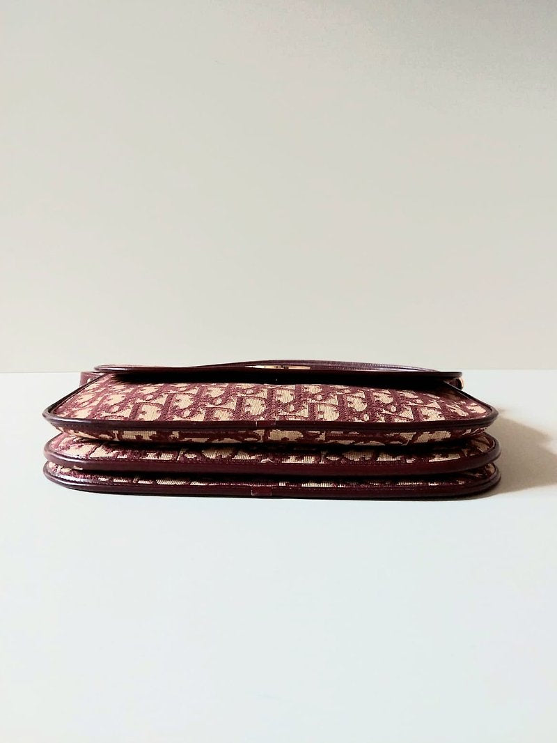 CHRISTIAN DIOR Burgundy old flower Bobby shoulder bag/side backpack/underarm bag