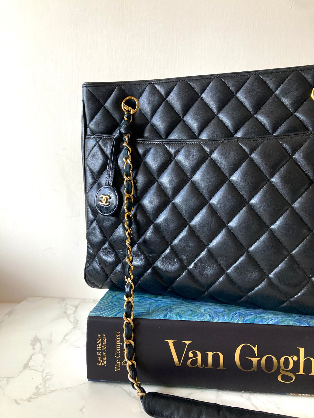 CHANEL Metalasse Black x Gold Lamb Leather Chain Tote Bag