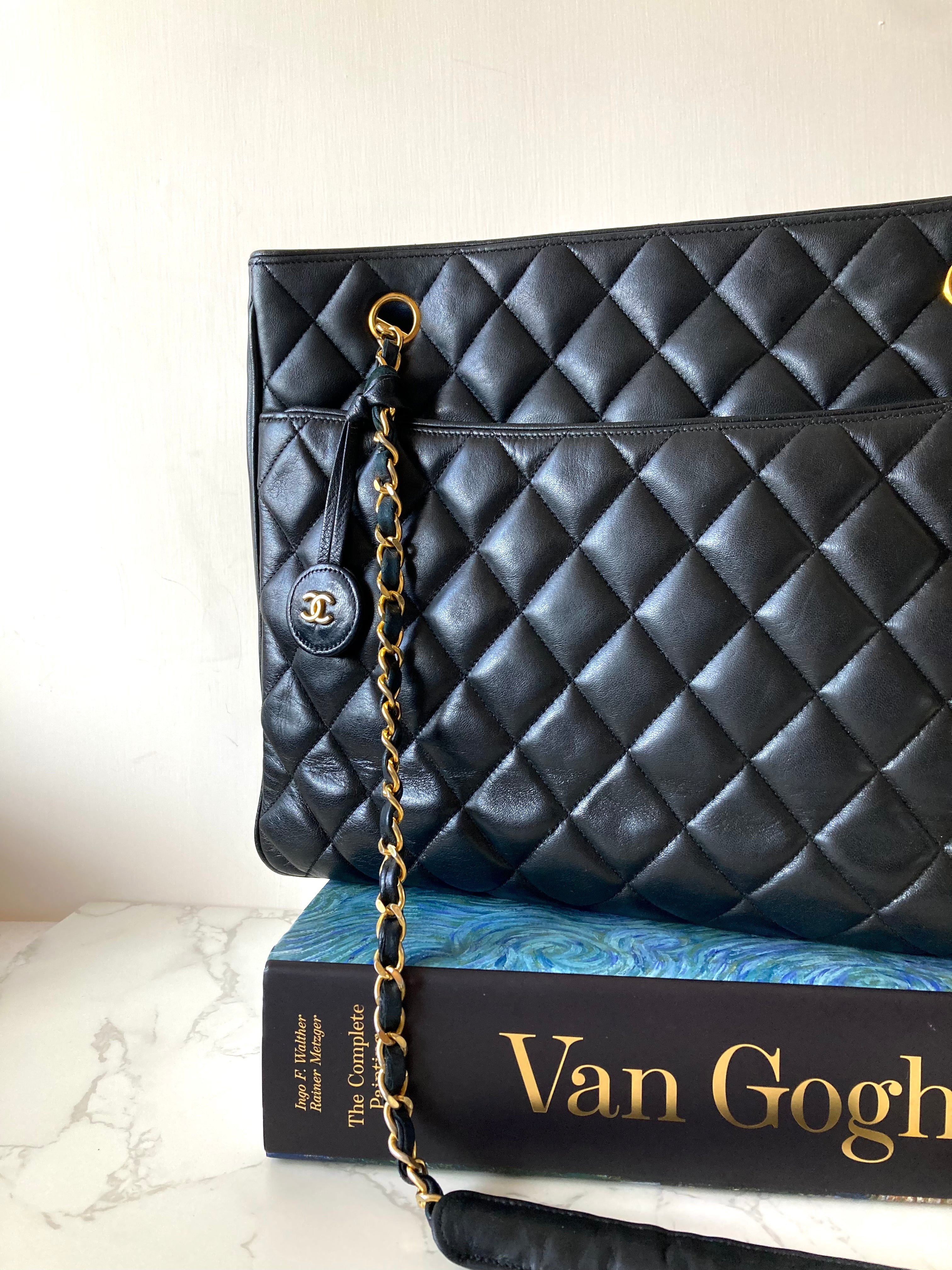 CHANEL Metalasse Black x Gold Lamb Leather Chain Tote Bag