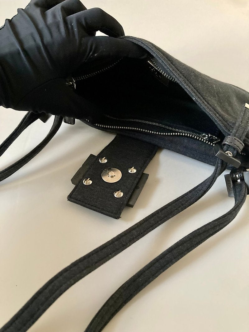 FENDI rare space gray silver fabric baguette underarm bag / side bag