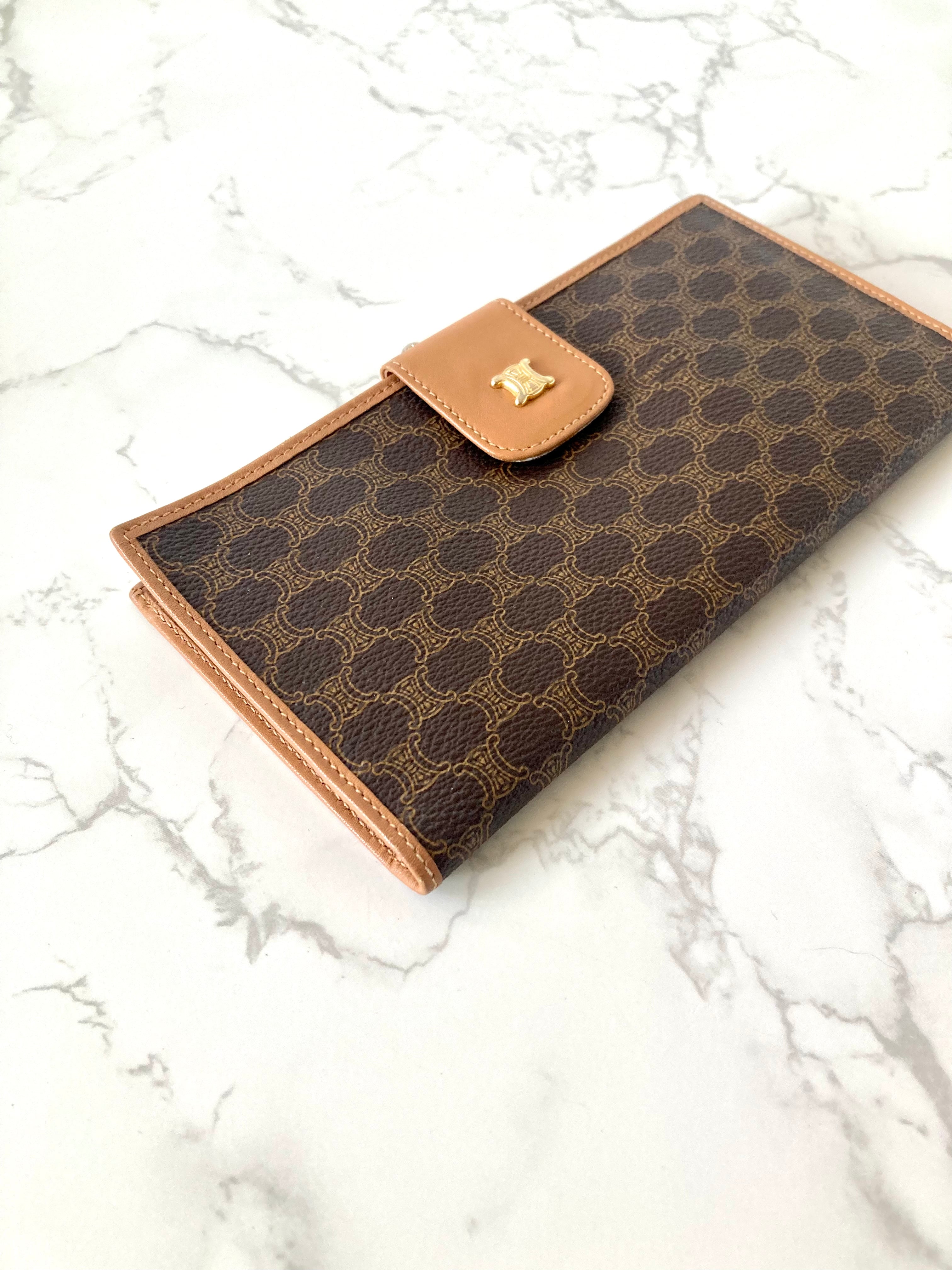 CELINE Brown Macadam Gold Triomphe Long Bi-fold Wallet