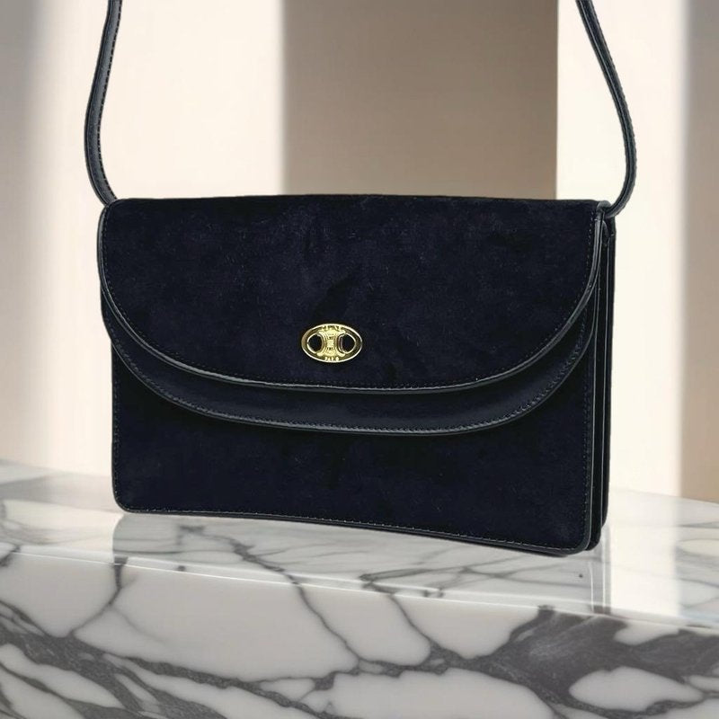 CELINE rare suede and cowhide Arc de Triomphe side bag / oblique bag