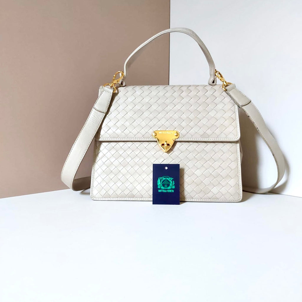 Rare Bottega Veneta Beige Kelly Leather Kelly Tote Bag/Side Bag/Messenger Bag