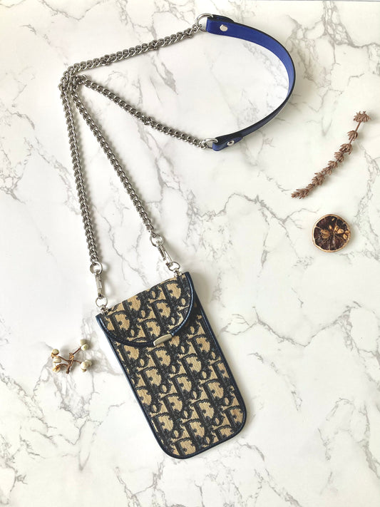 CHRISTIAN DIOR Navy Trotter Phone Case (Add-on Chain)