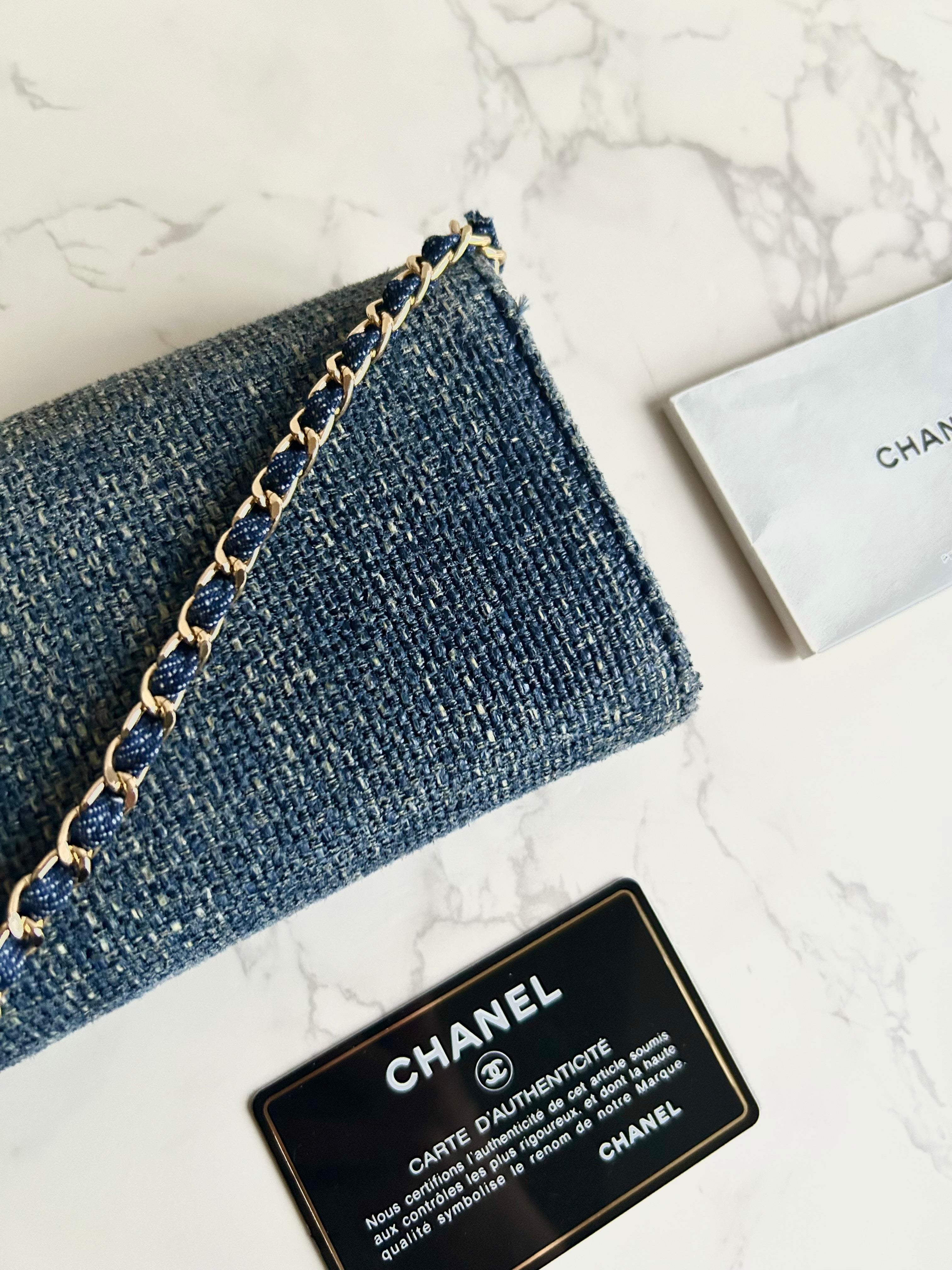 Rare Full Set Chanel Denim Patchwork WOC Shoulder Bag Crossbody Bag Long Wallet