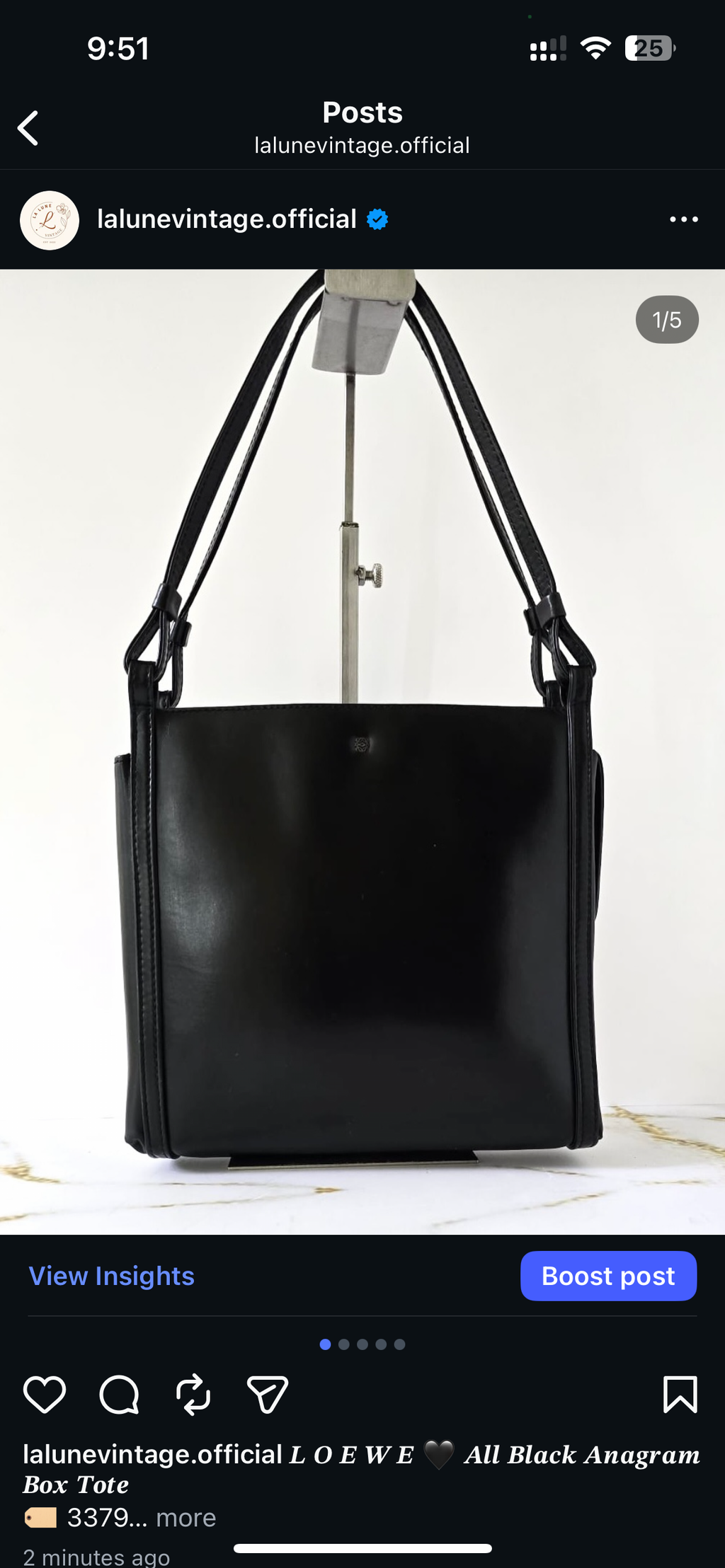 Loewe Rare Black Silver-Stamped Mini Anagram Crossbody Bag/Shoulder Bag/Tote Bag