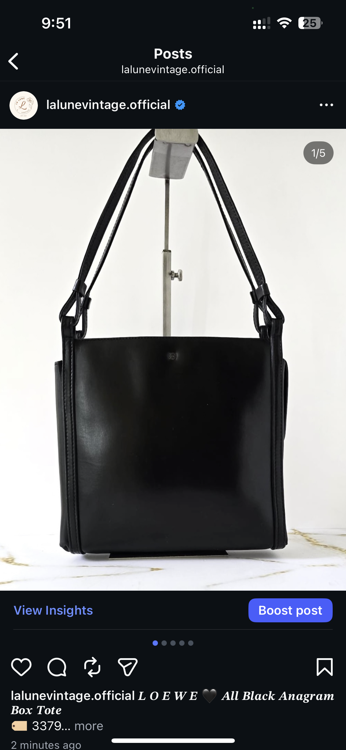 Loewe 稀有黑色銀標Mini Anagram側背包/單肩包/托特包