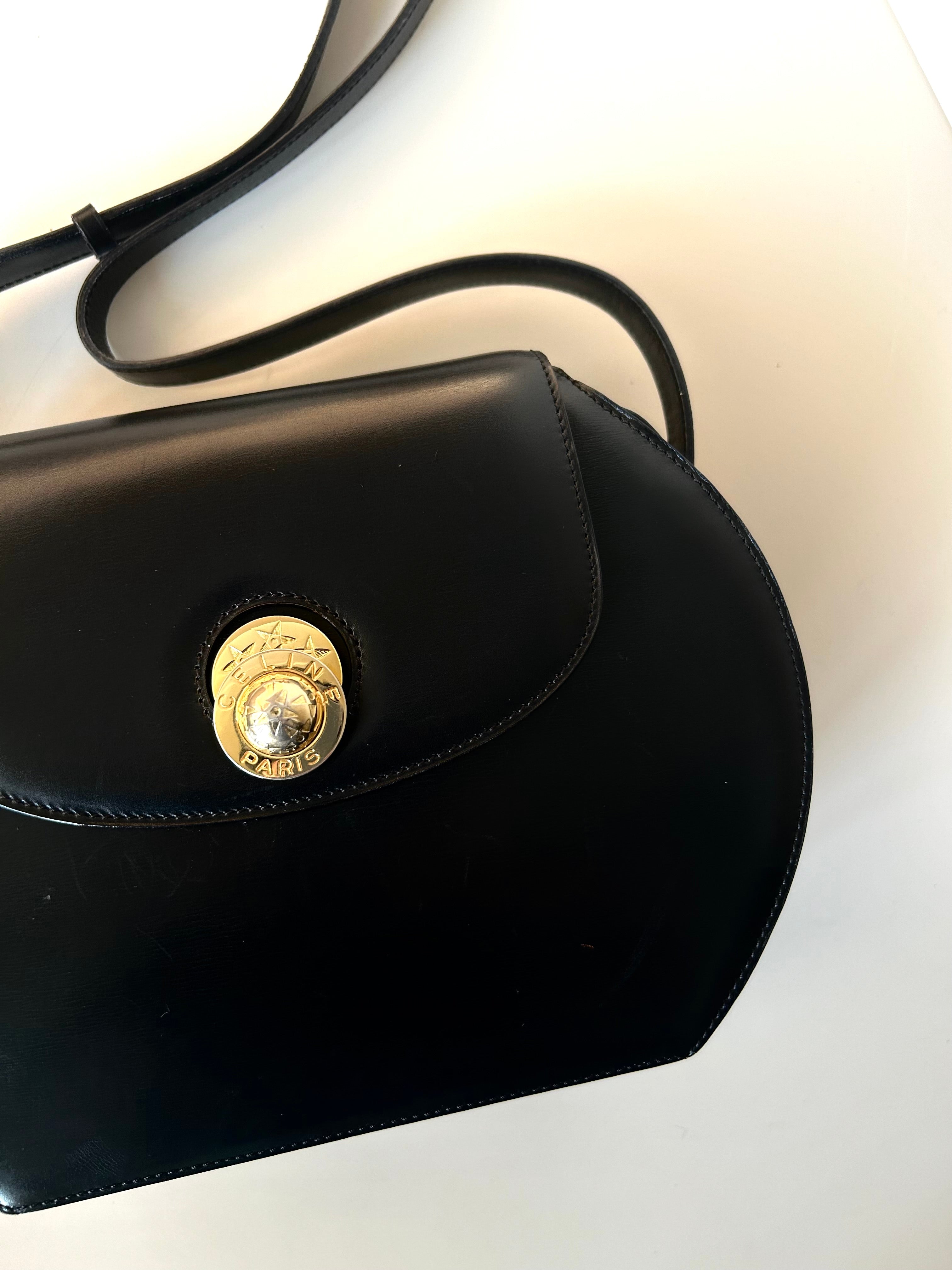 CELINE Rare Moving Planet Black Leather Tofu Bun Small Bag Side Bag / Crossbody Bag